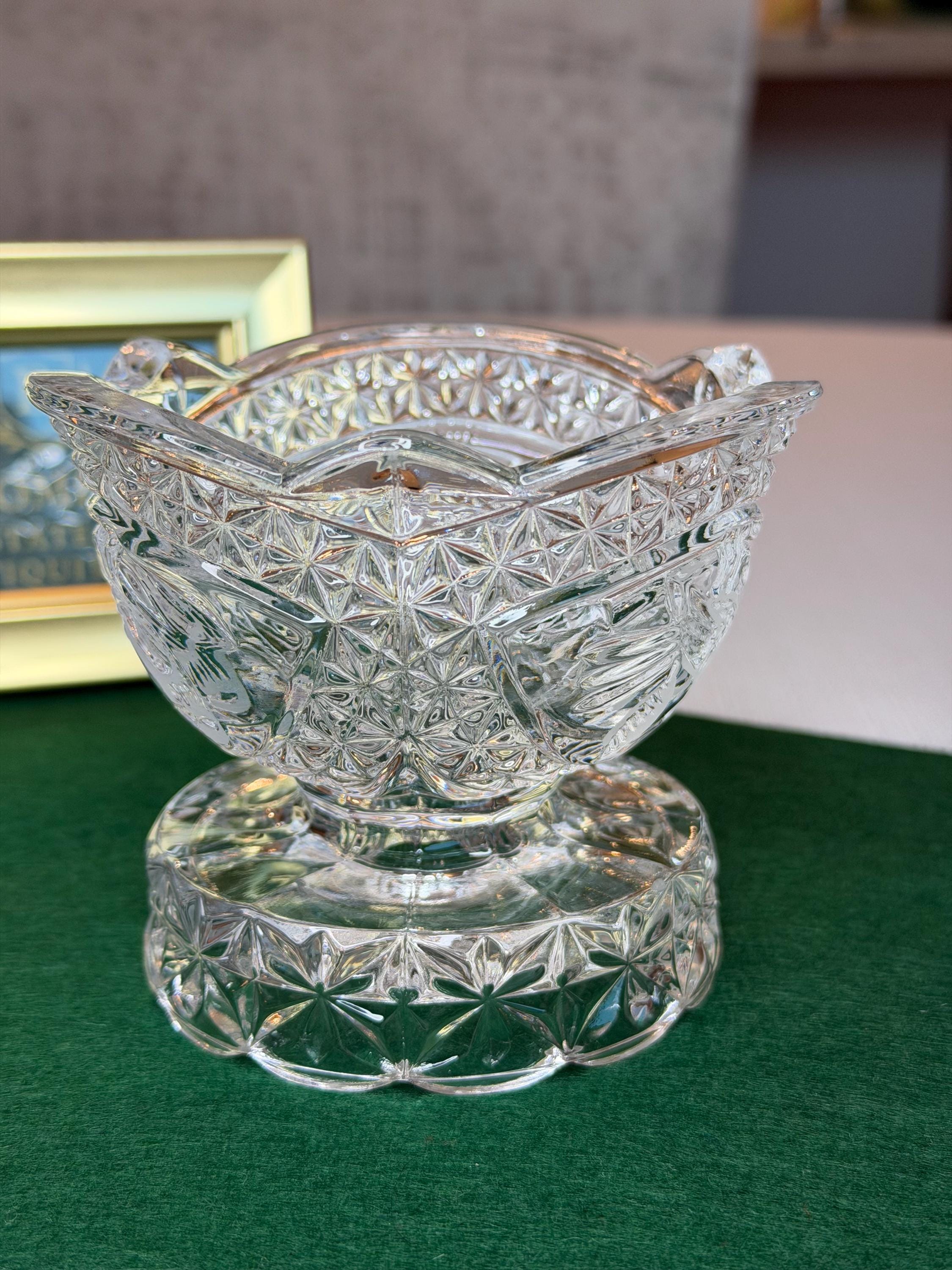 Swan Pressed Glass Pedestal Bowls – Mid Century Candy Dishes