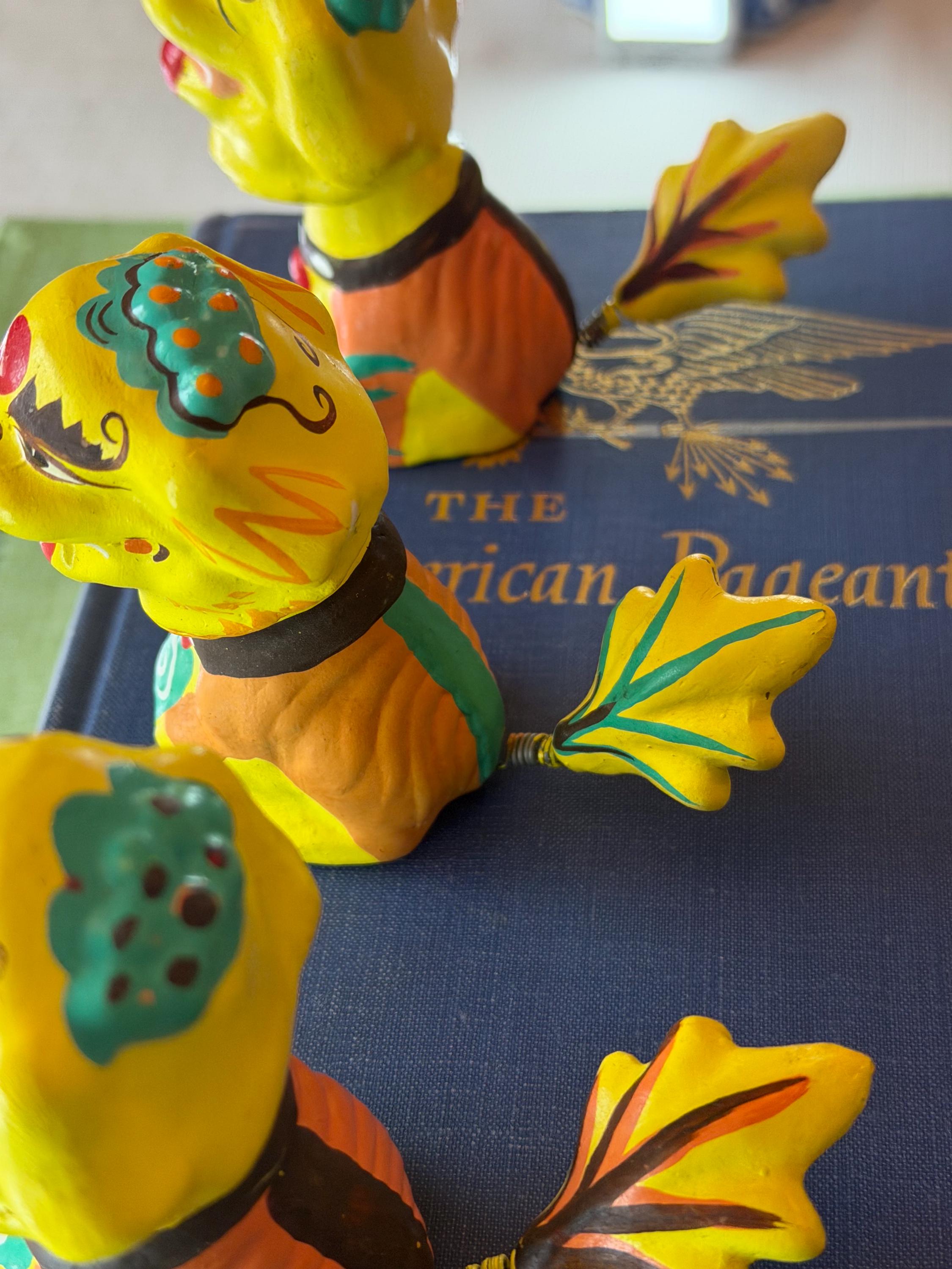 Foo Dogs Set: Hand-Painted Guardian Lions, Mid-Century Nodders (1950s) Chinese
