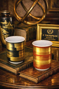 Sake Set Vintage Porcelain Cups: Hand-Brushed Gold Black Red Tea Sake Set Vintage
