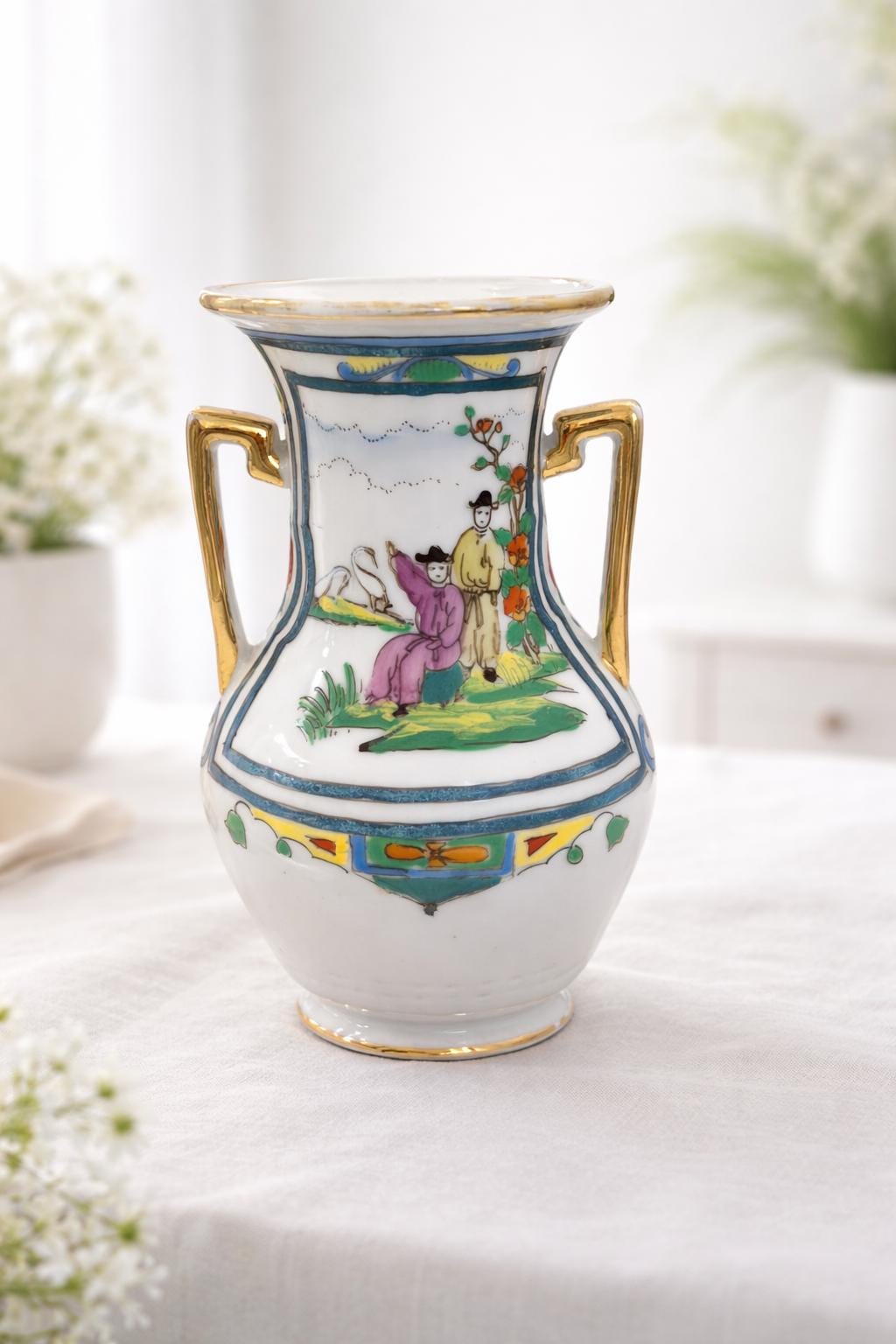 Nippon Porcelain Vase | Meiji Era, Hand-Painted Figural Decor