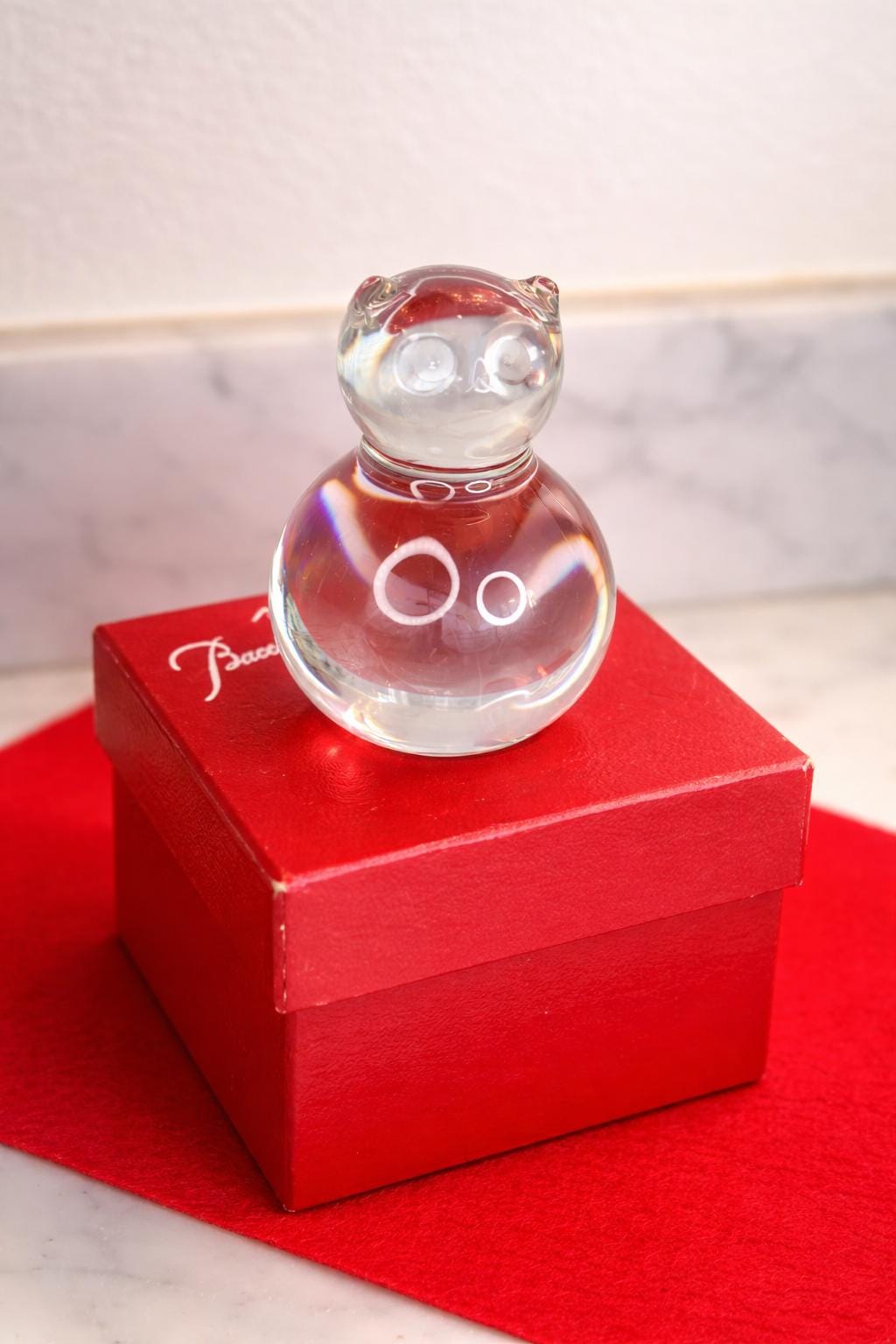Baccarat Crystal Bear Figurine in Original Red Box Authentic French Crystal Paperweight Decor