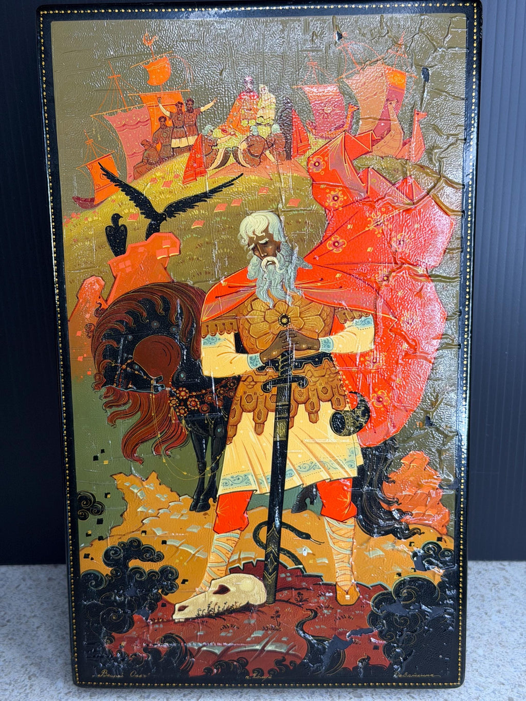 Russian Lacquer Book Box: Hand-Painted Fairy Tale Scene, Trinket Jewelry Storage