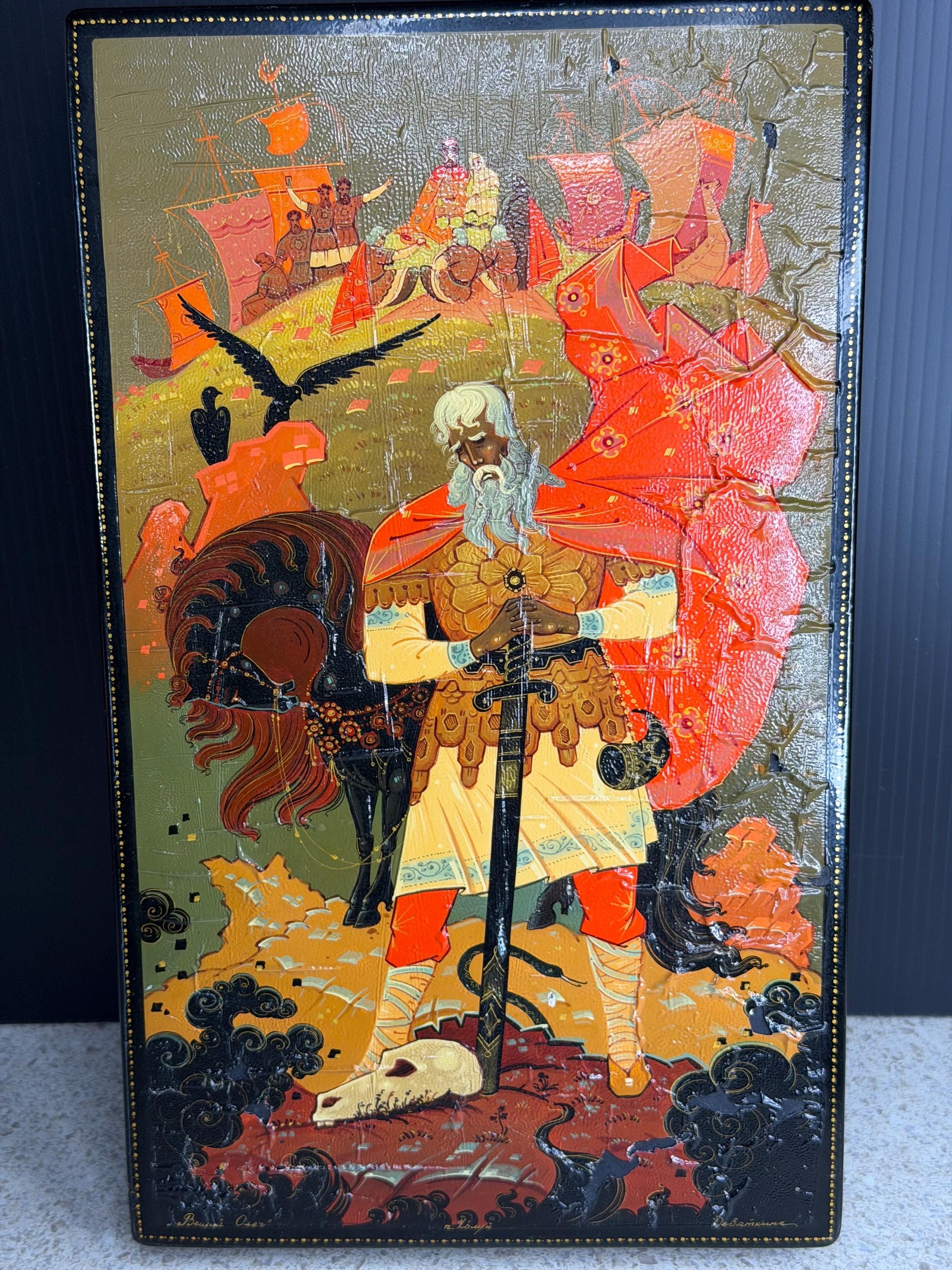 Russian Lacquer Book Box: Hand-Painted Fairy Tale Scene, Trinket Jewelry Storage