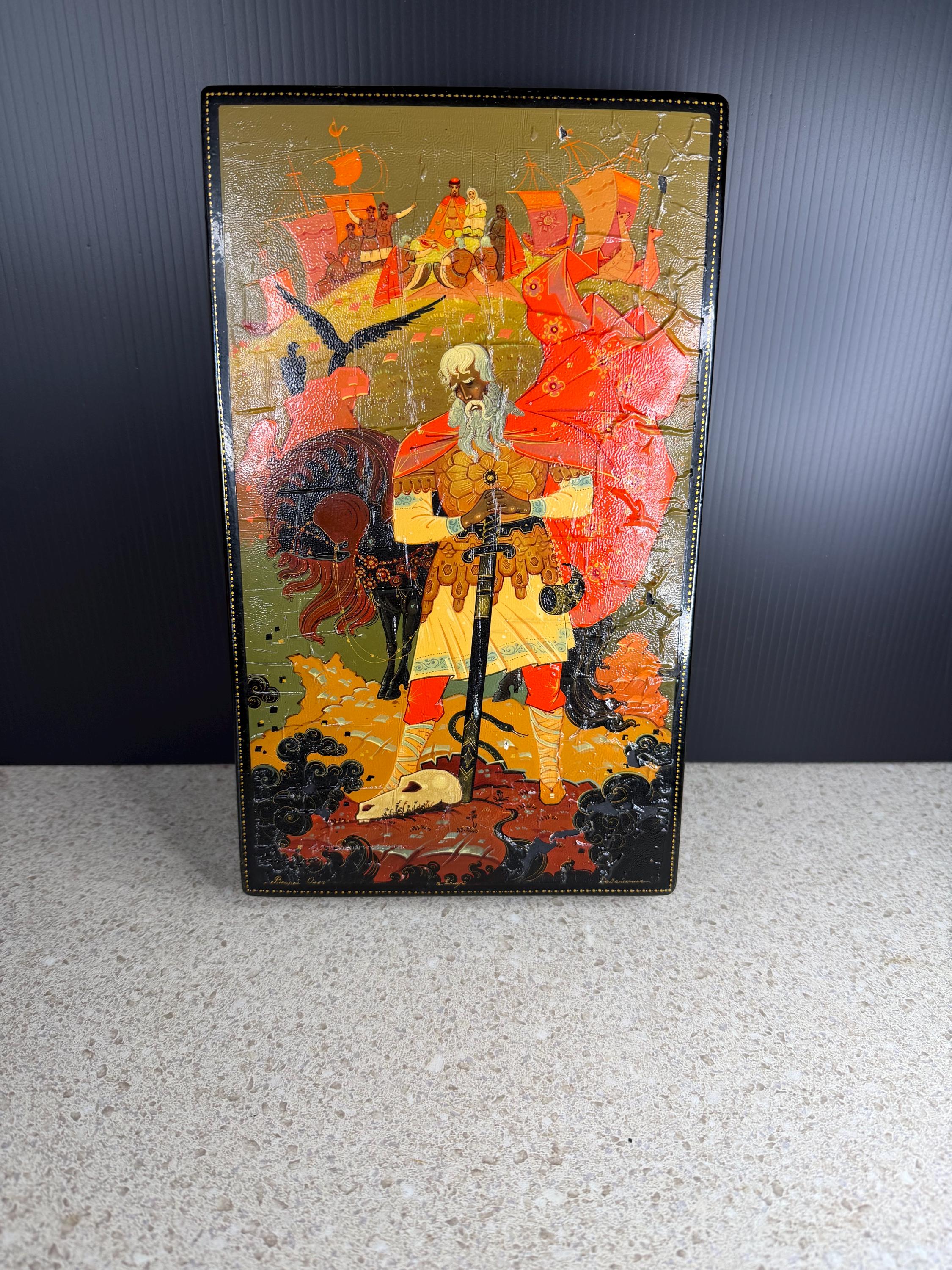Russian Lacquer Book Box: Hand-Painted Fairy Tale Scene, Trinket Jewelry Storage