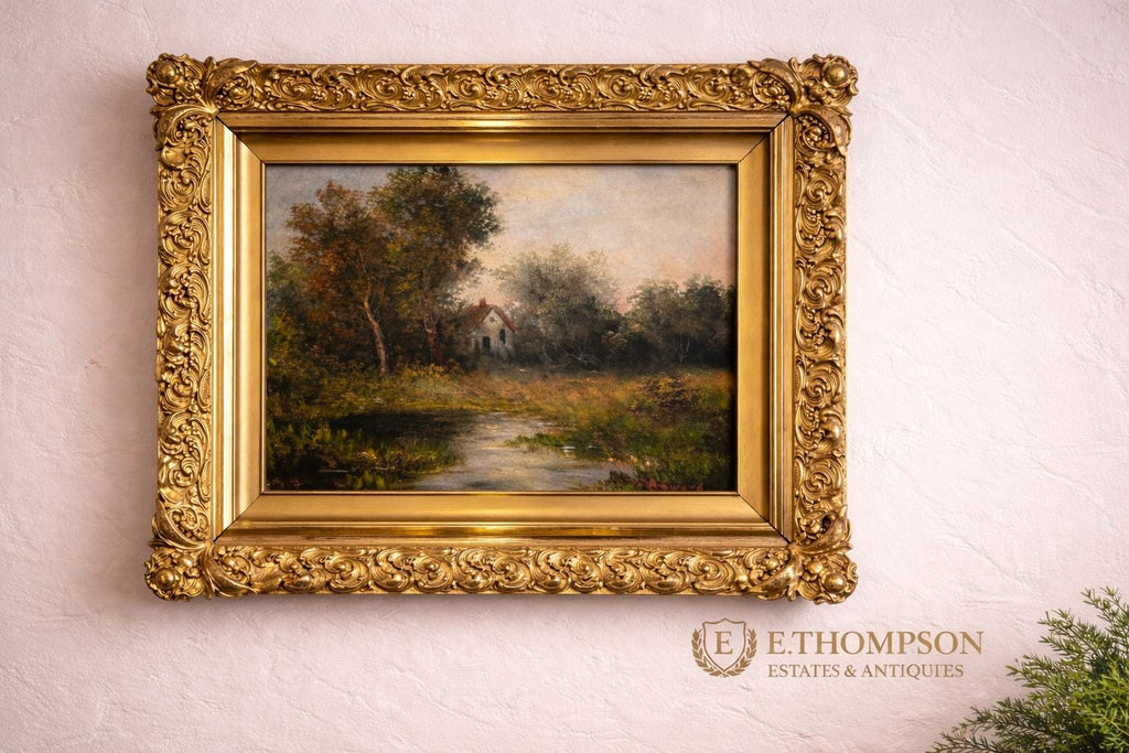 Landscape Oil Painting in Ornate Gilt Frame, c. 1890–1910 Signed European