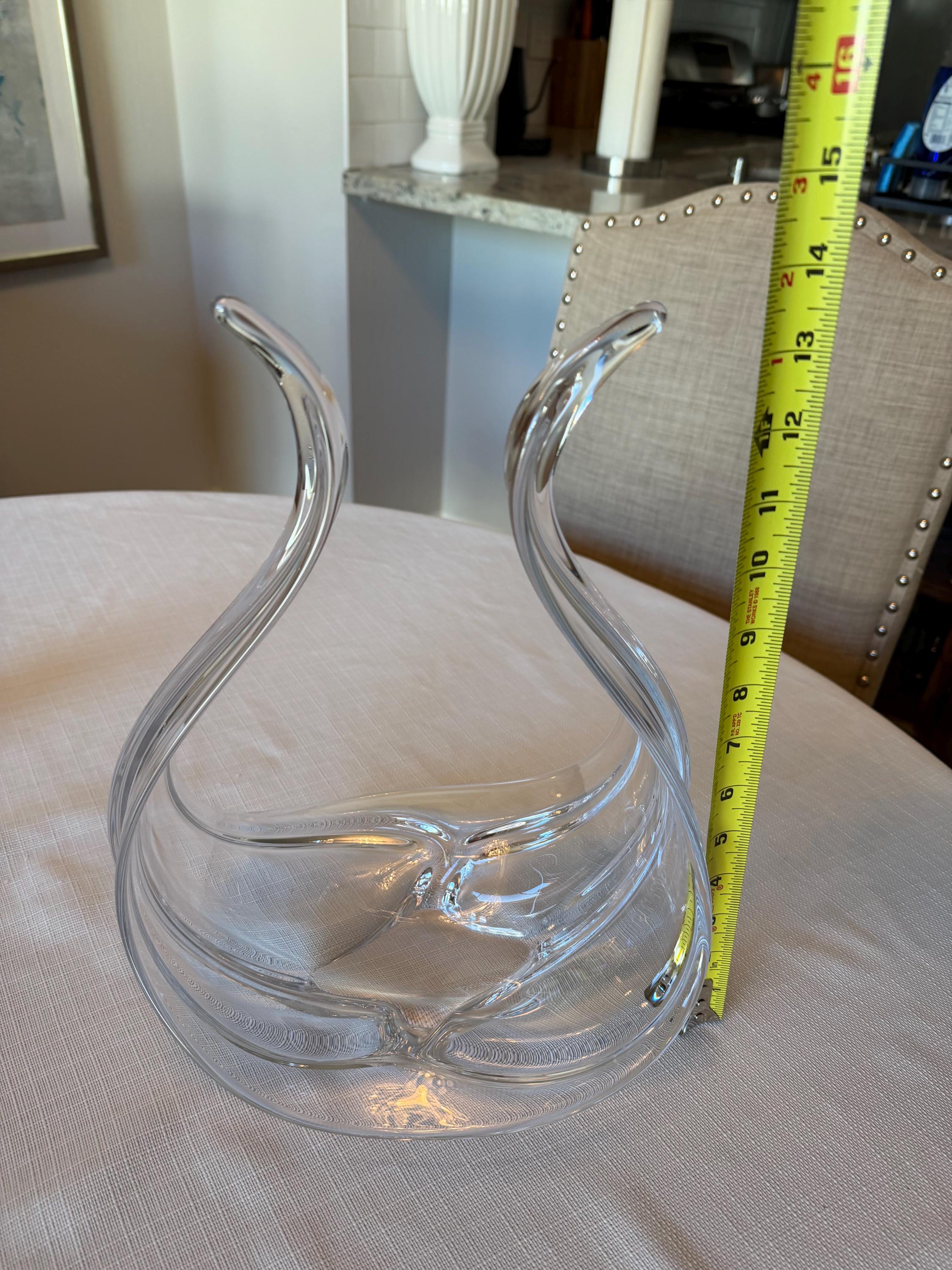 Crystal Double Swan Large Centerpiece Bowl – Elegant Art Glass Sculpture