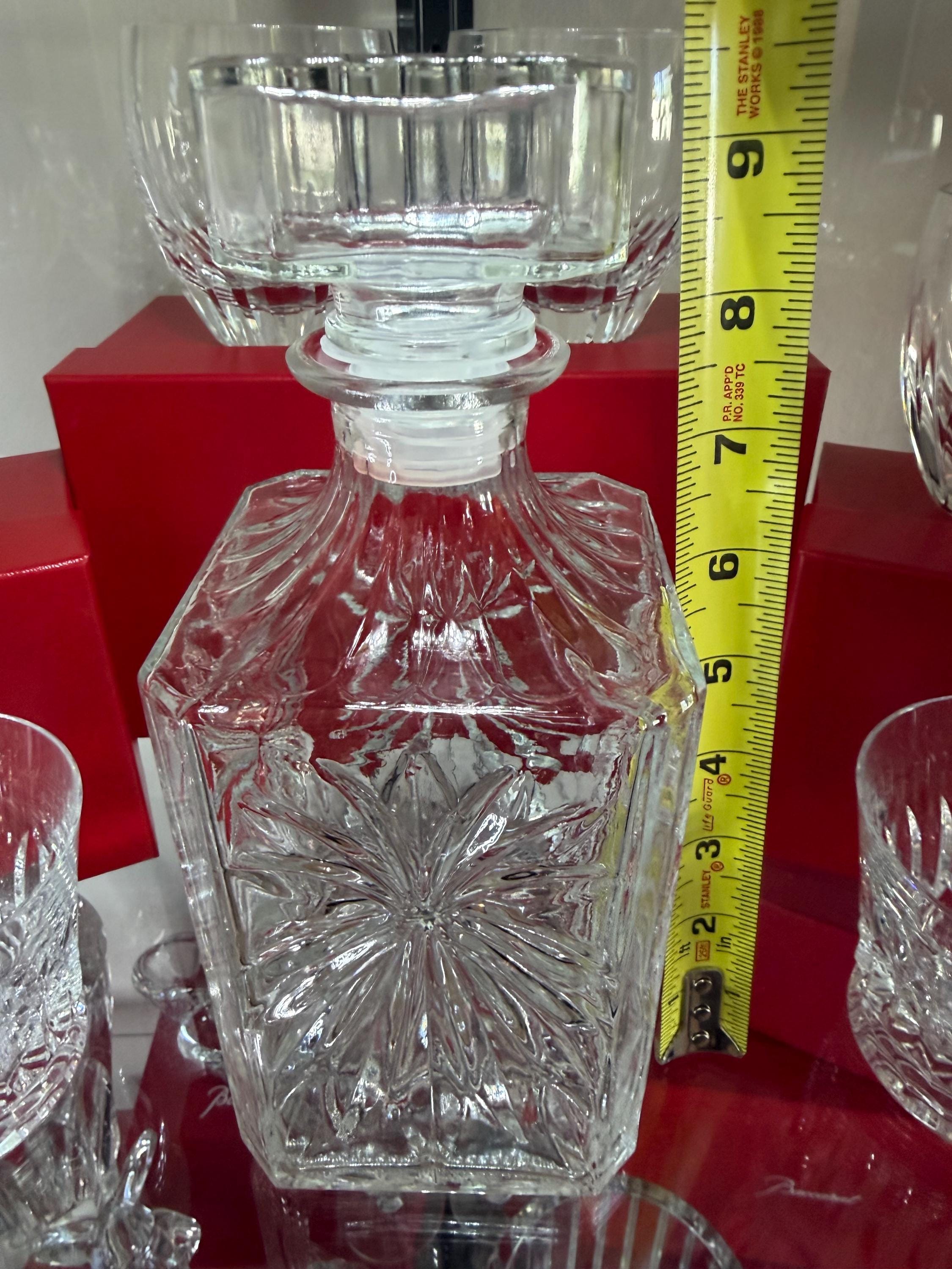 Glass Whiskey Decanter with Stopper Retro Barware Square Liquor Bottle