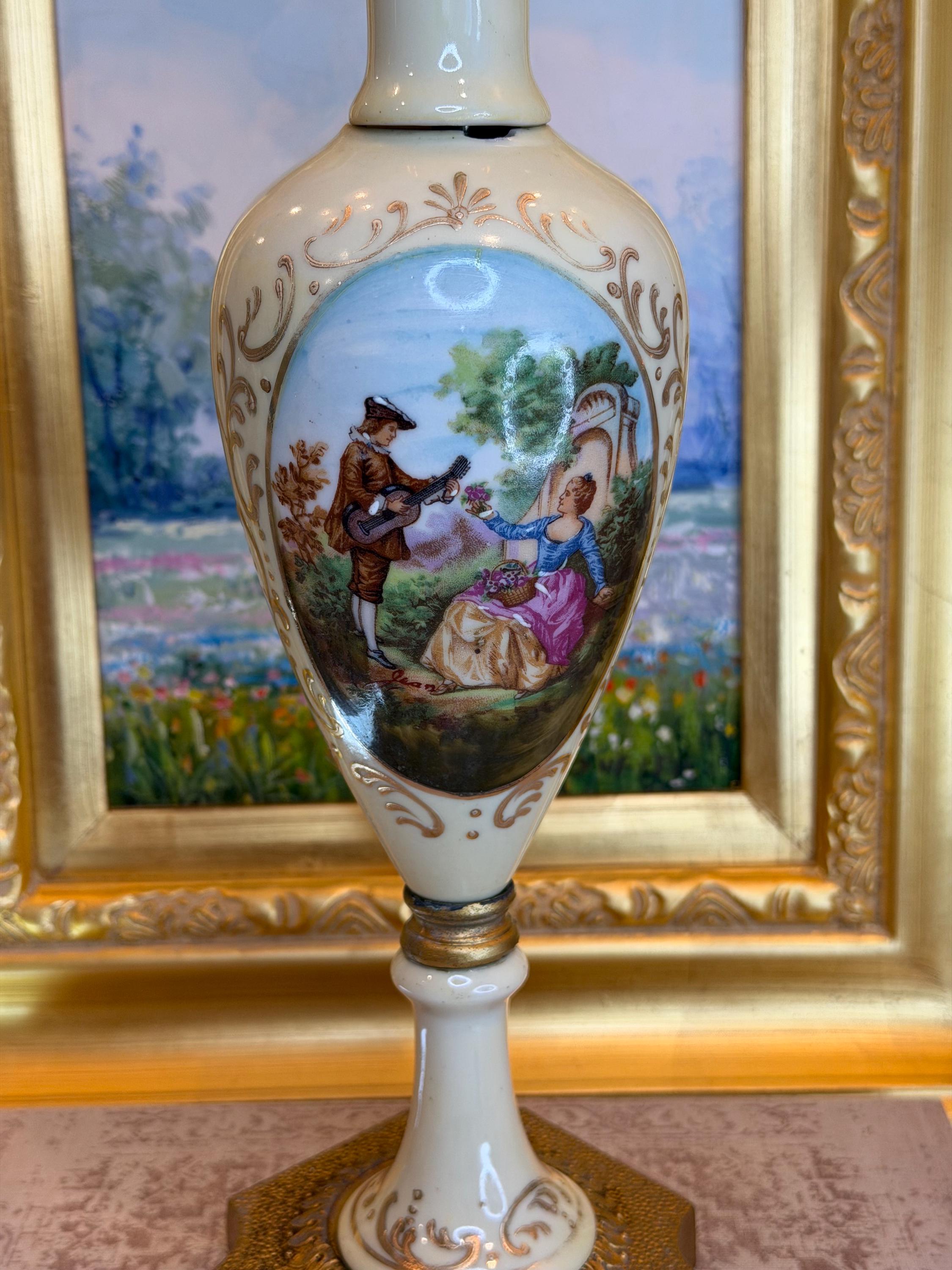 Porcelain Urn: Romantic Courting Scene, French Rococo Style, Ormolu Base