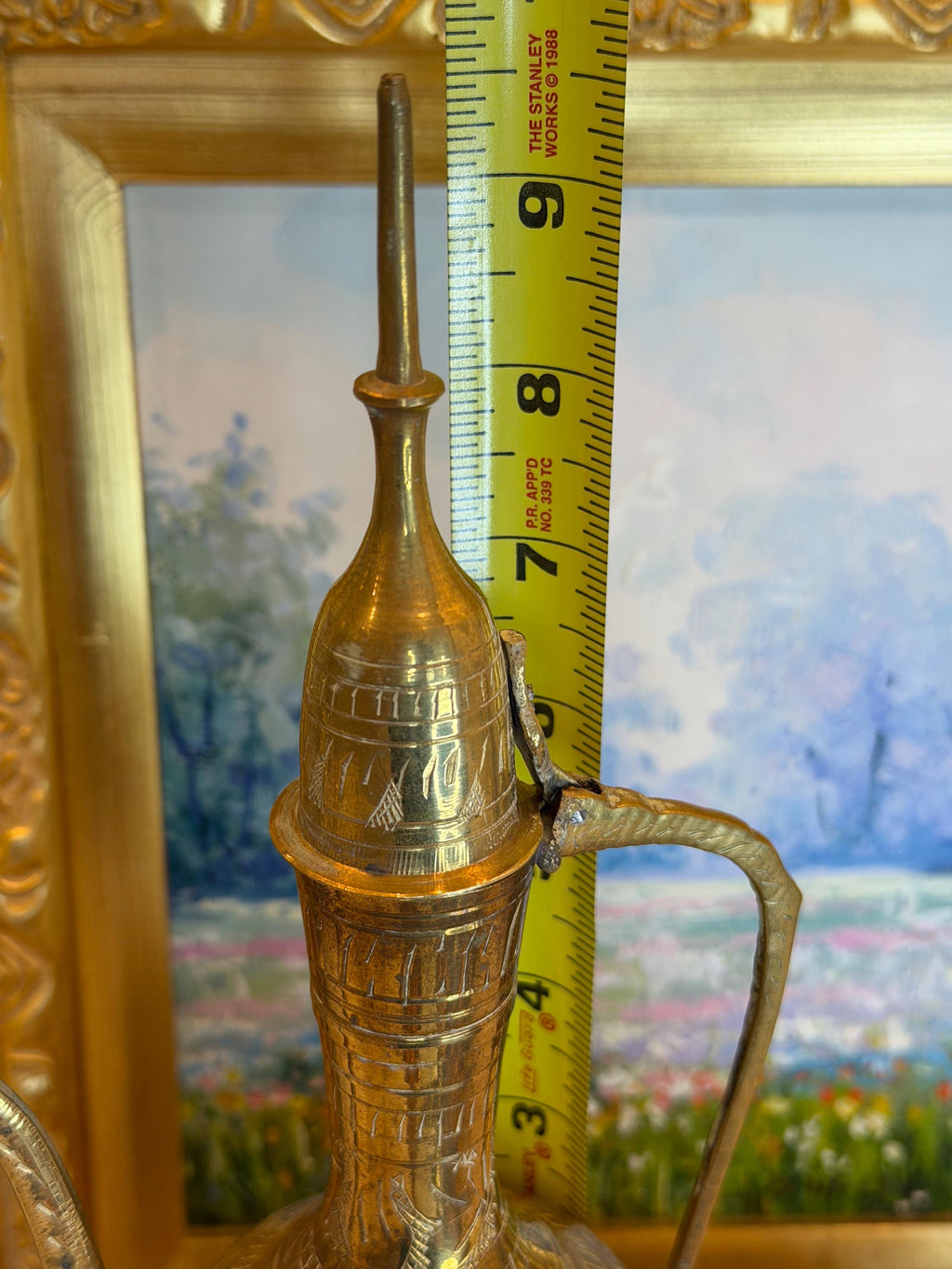 Hand-Engraved Brass Coffee Ewer Set with Six Goblets – Middle Eastern Barware