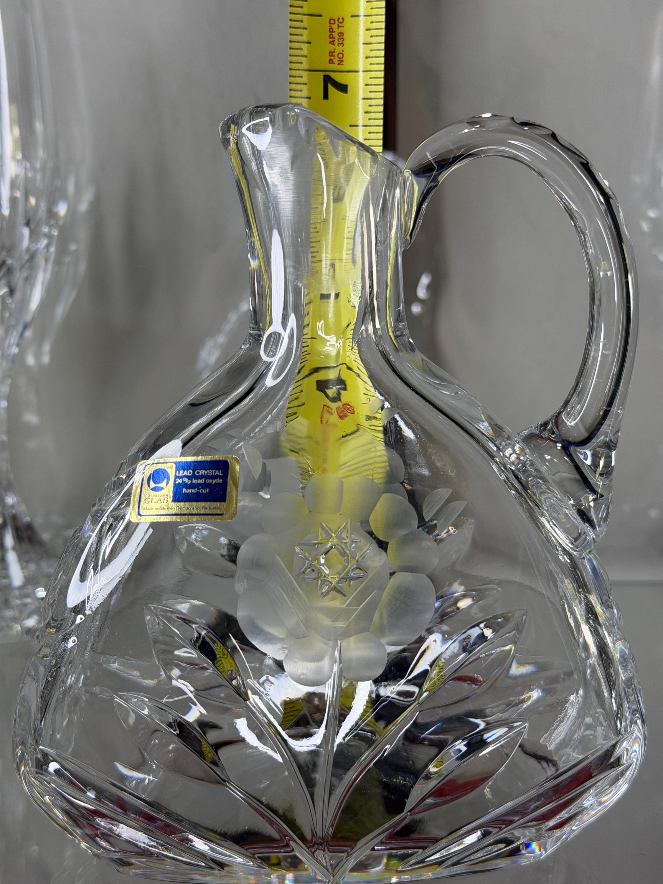 Hand-Cut Crystal Pitcher – Floral Etched Bohemian Glass Vase Czech Republic