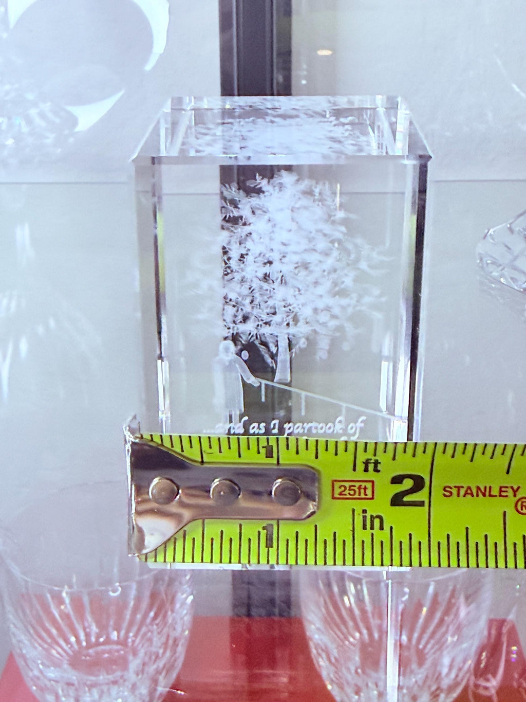 3D Laser Etched Crystal Block | Tree Scene, Uplifting Quote, Spiritual Decor