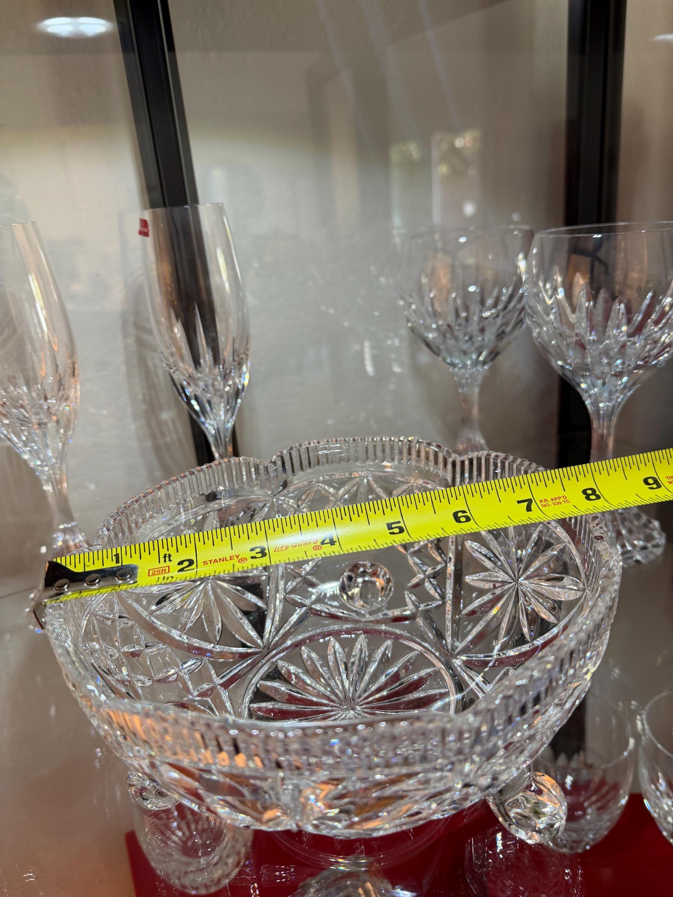 Heavy Cut Crystal Bowl Footed Starburst Pattern Leg Crystal Dish Elegant Centerpiece