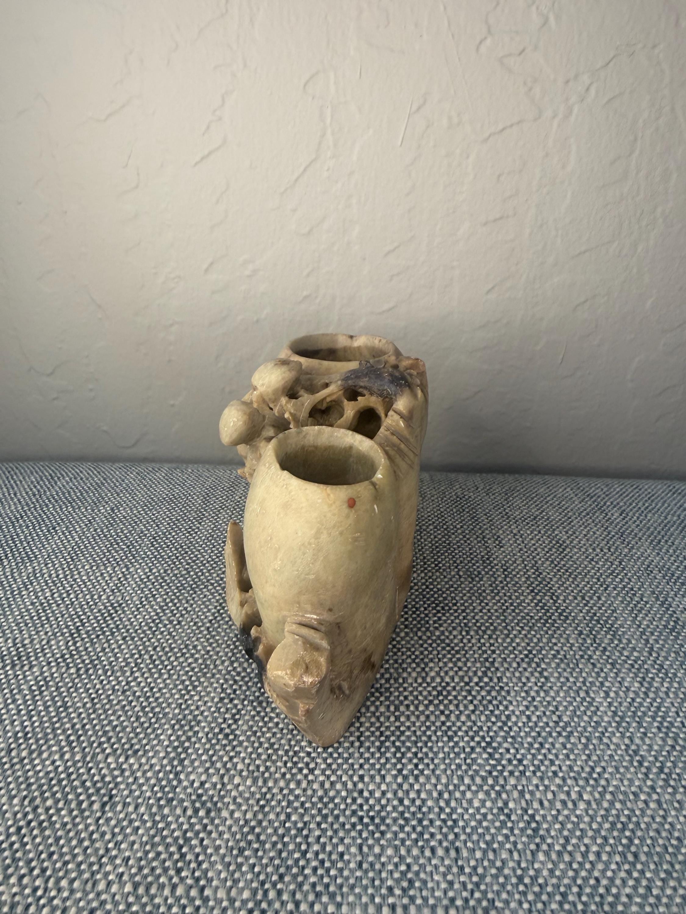 Soapstone Brush Holder, Carved Grape Motif Scholar Desk Object