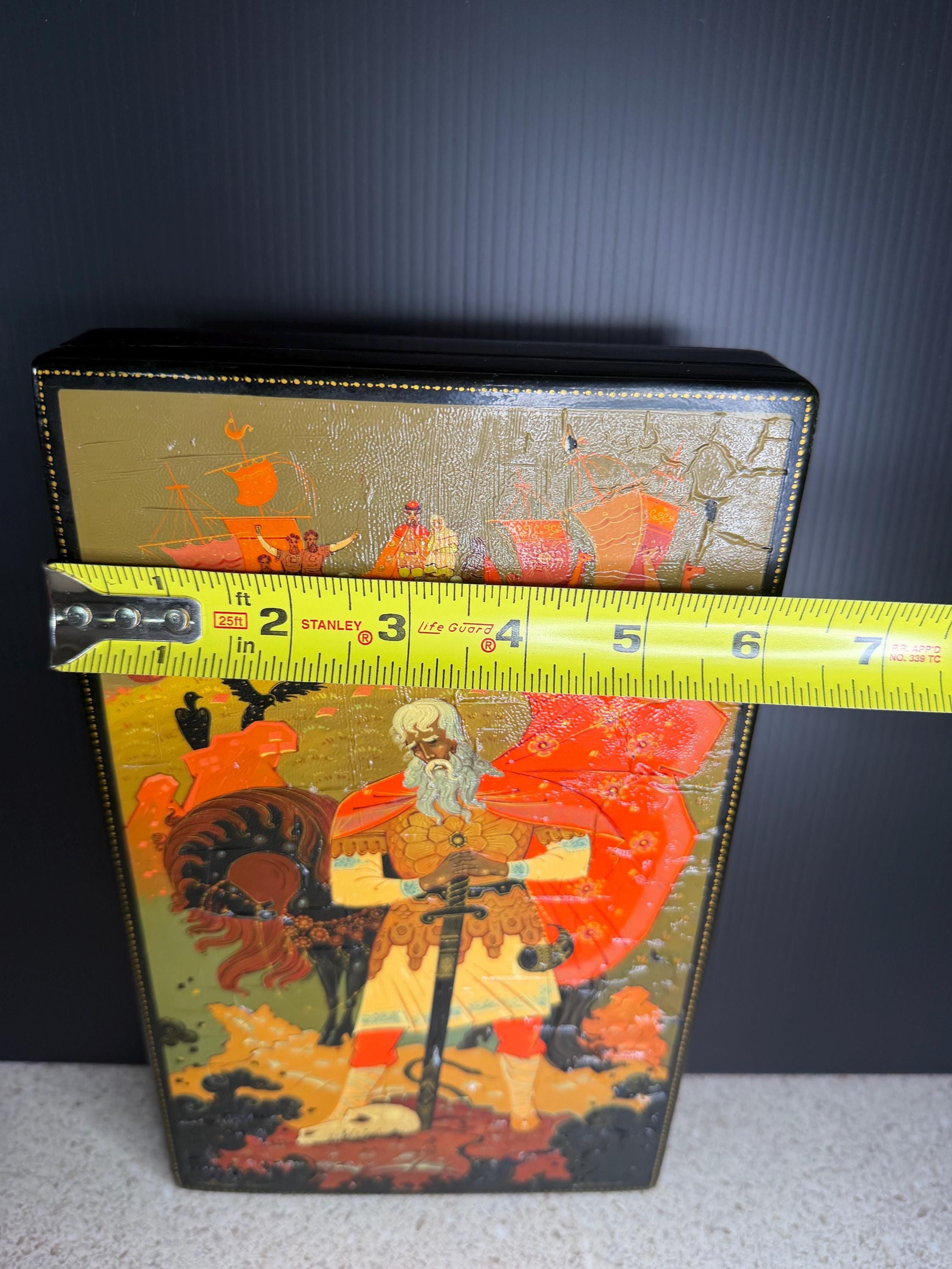 Russian Lacquer Book Box: Hand-Painted Fairy Tale Scene, Trinket Jewelry Storage