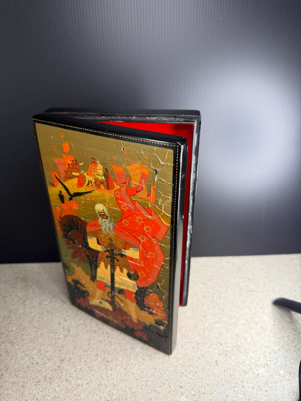 Russian Lacquer Book Box: Hand-Painted Fairy Tale Scene, Trinket Jewelry Storage