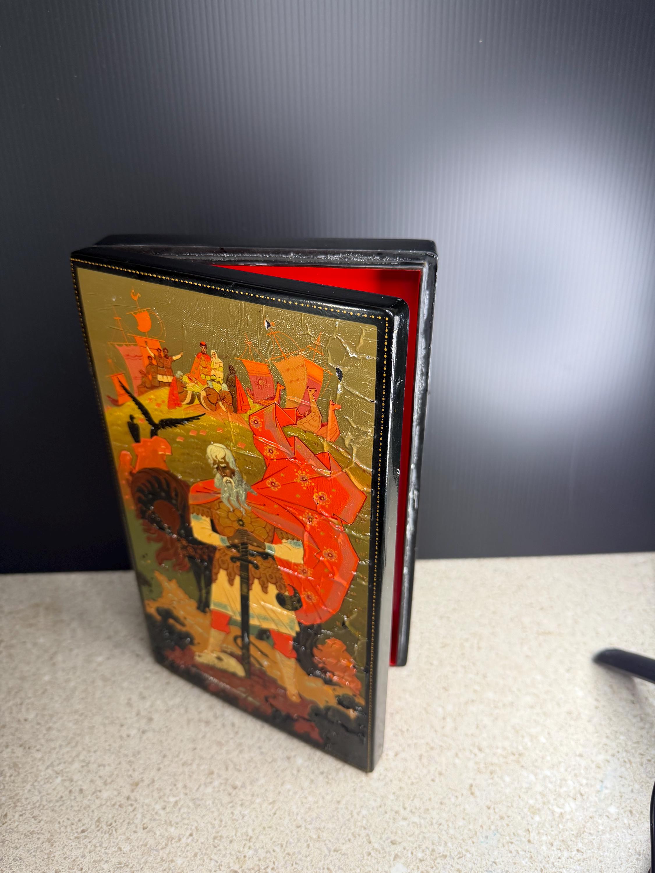 Russian Lacquer Book Box: Hand-Painted Fairy Tale Scene, Trinket Jewelry Storage