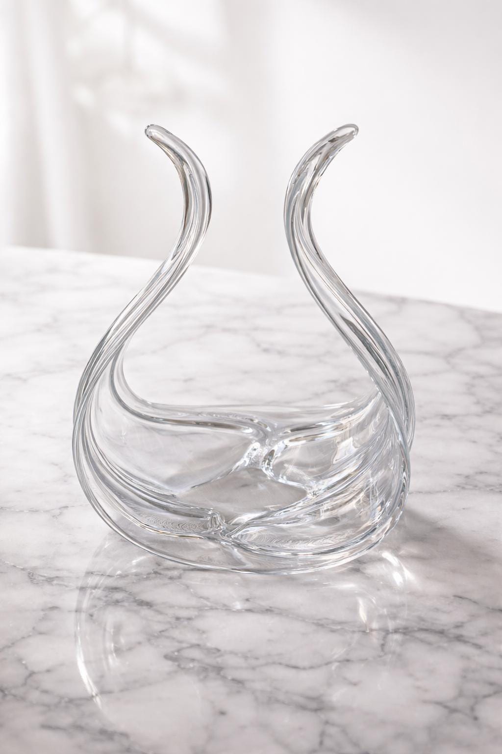 Crystal Double Swan Large Centerpiece Bowl – Elegant Art Glass Sculpture