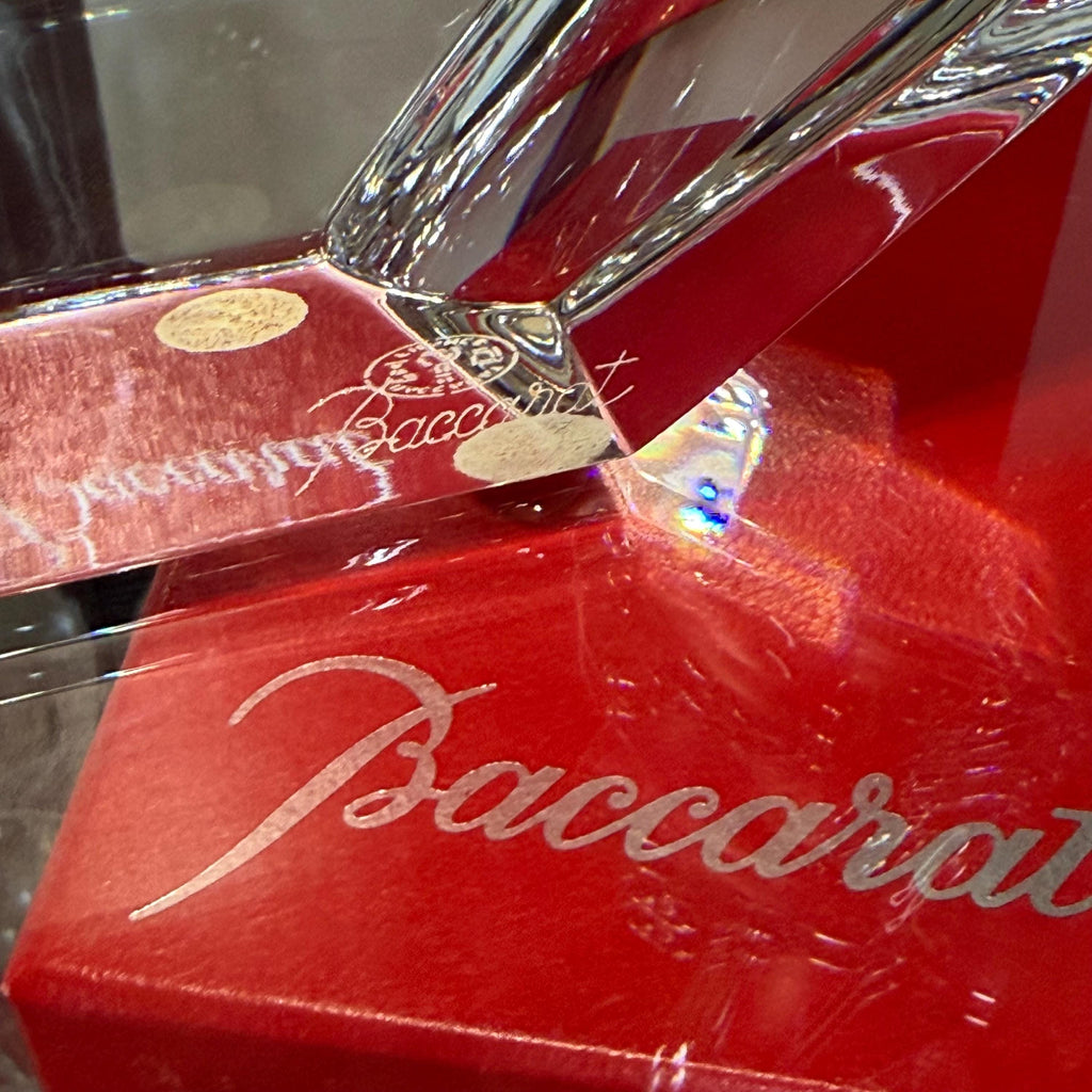 Baccarat Crystal Sculpture, Modern Faceted Form, Double Signed Art Glass BOX INCLUDED