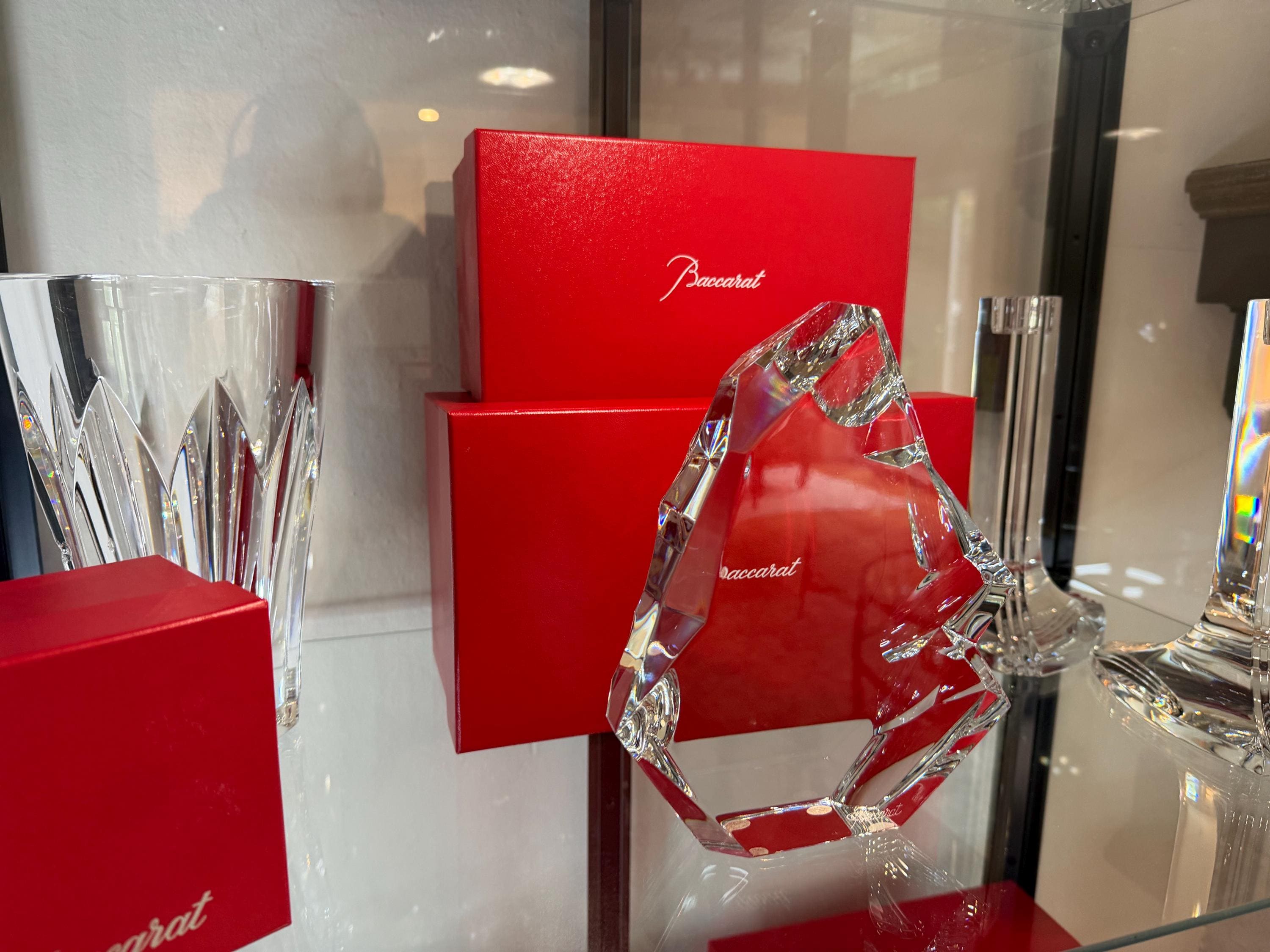 Baccarat Crystal Sculpture, Modern Faceted Form, Double Signed Art Glass BOX INCLUDED
