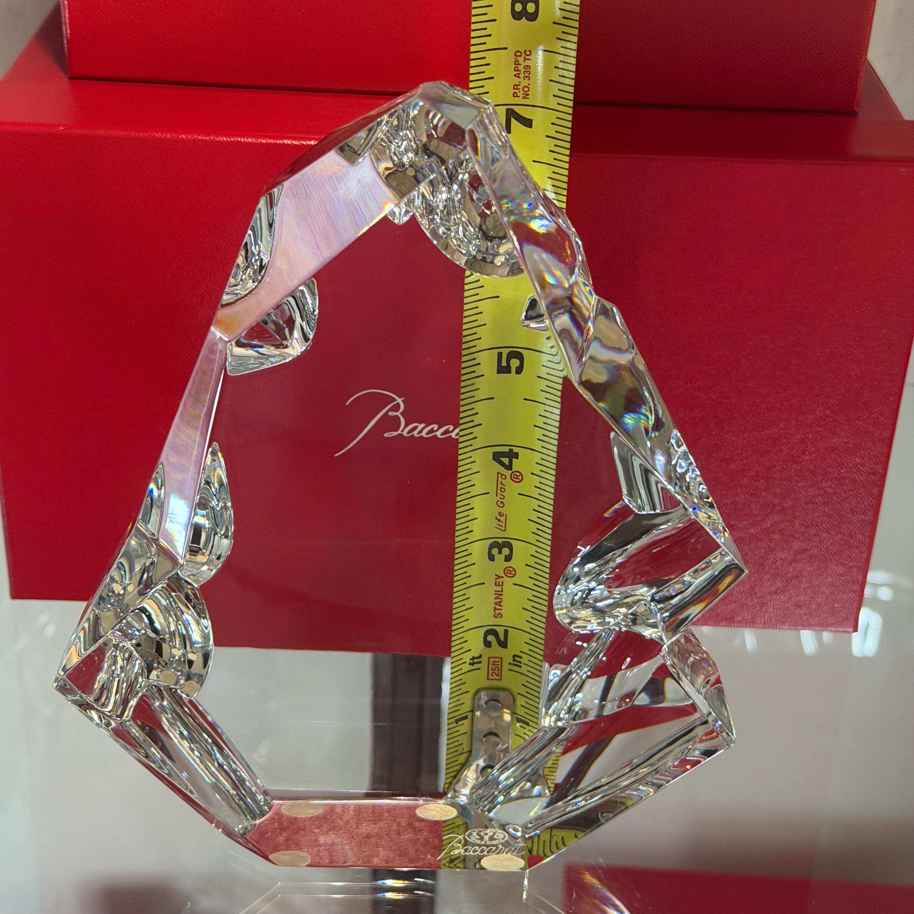 Baccarat Crystal Sculpture, Modern Faceted Form, Double Signed Art Glass BOX INCLUDED