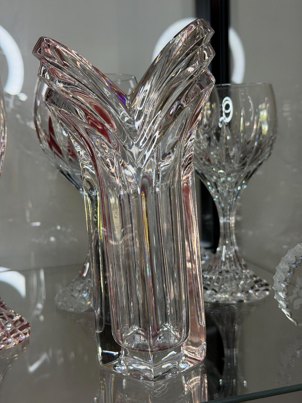 Lead Crystal Bud Vase – Sculptural Faceted Modernist Flower Decor
