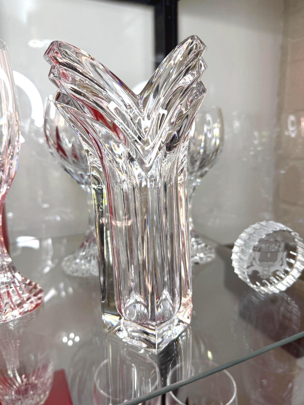 Lead Crystal Bud Vase – Sculptural Faceted Modernist Flower Decor