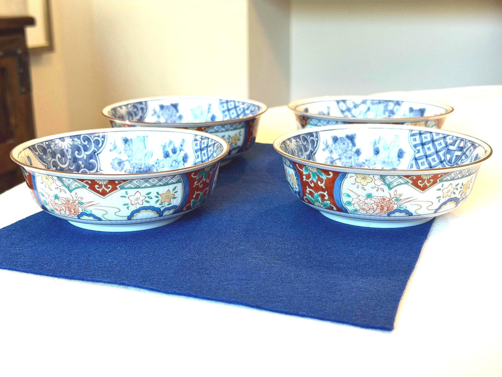 Porcelain Bowls - Blue Floral Set of 4, Made in Japan