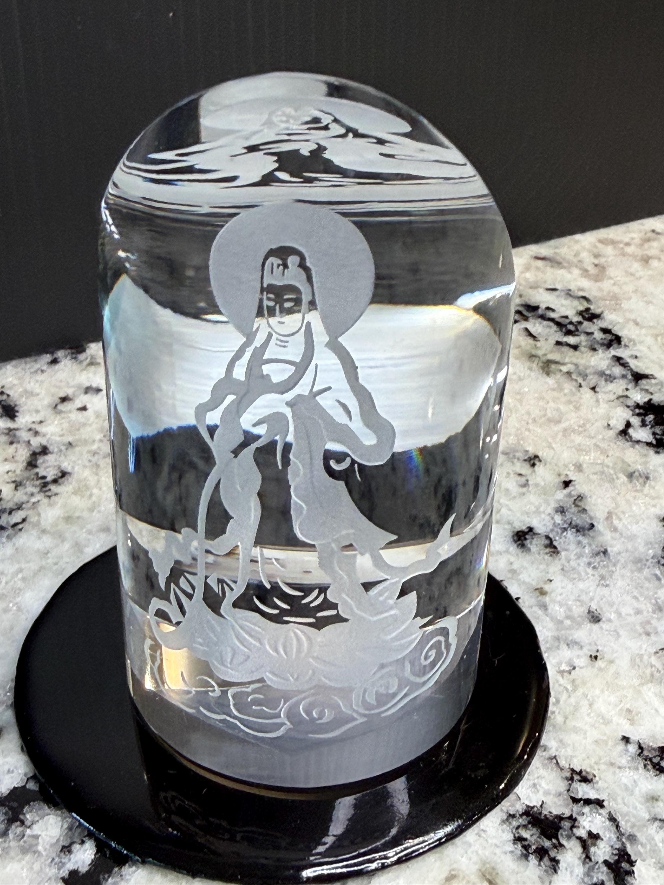 Etched Crystal Kwan Yin Figurine – Goddess of Compassion Sculpture – SPI Spiritual Decor