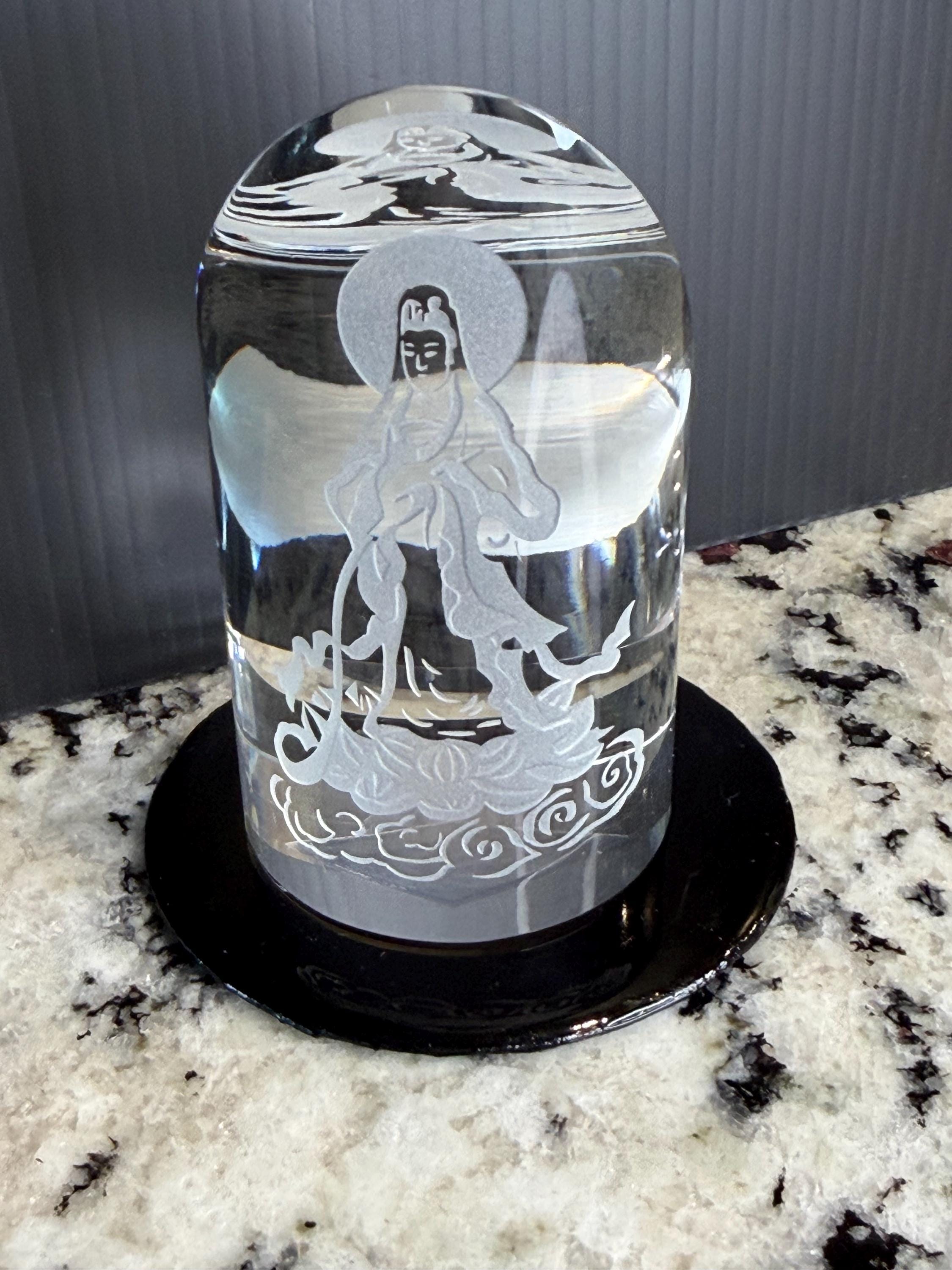 Etched Crystal Kwan Yin Figurine – Goddess of Compassion Sculpture – SPI Spiritual Decor