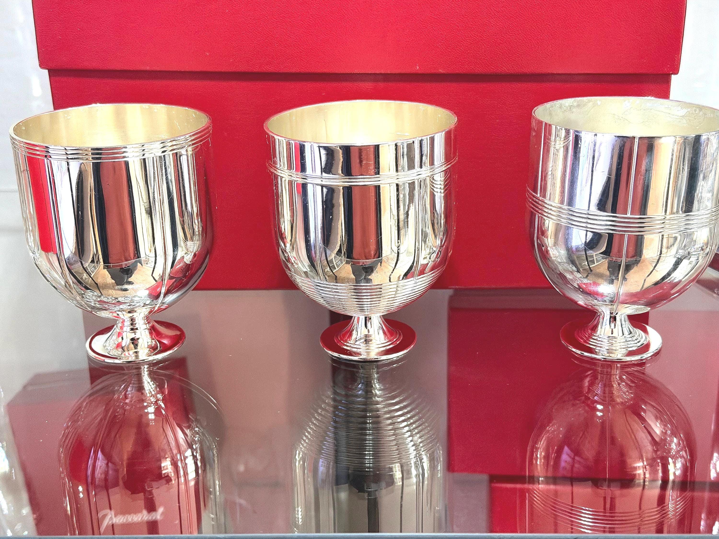 Silverplate Goblets Set – Gold Wash Interior, Mid-Century Villa Plate Barware Italian