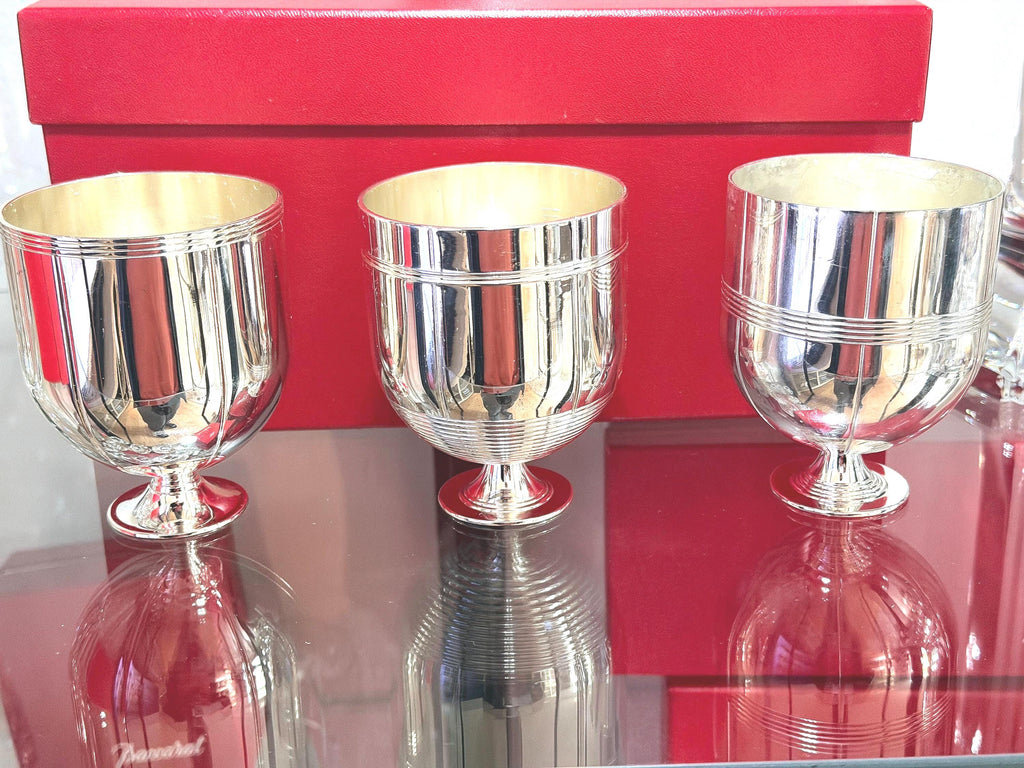 Silverplate Goblets Set – Gold Wash Interior, Mid-Century Villa Plate Barware Italian
