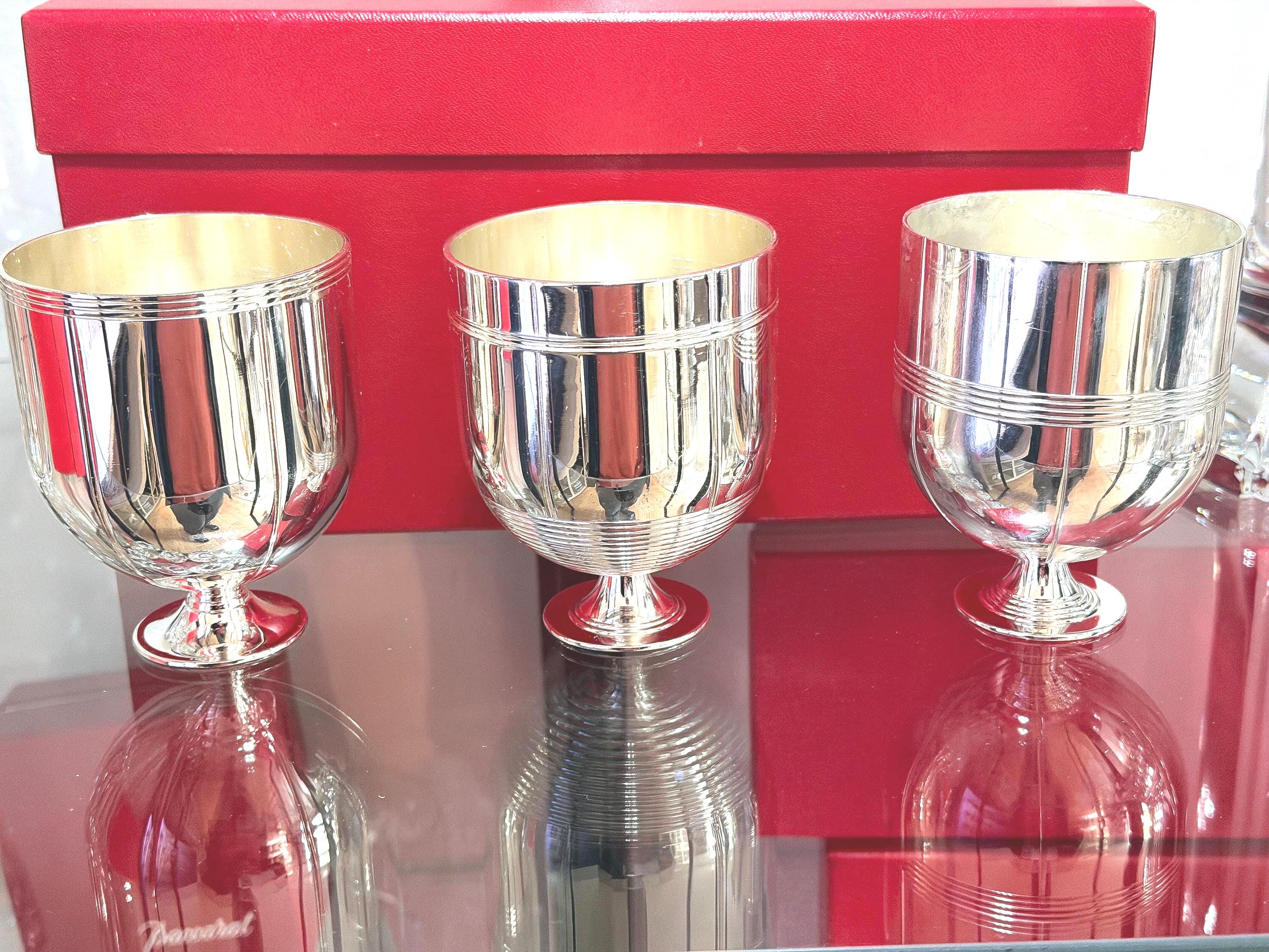 Silverplate Goblets Set – Gold Wash Interior, Mid-Century Villa Plate Barware Italian