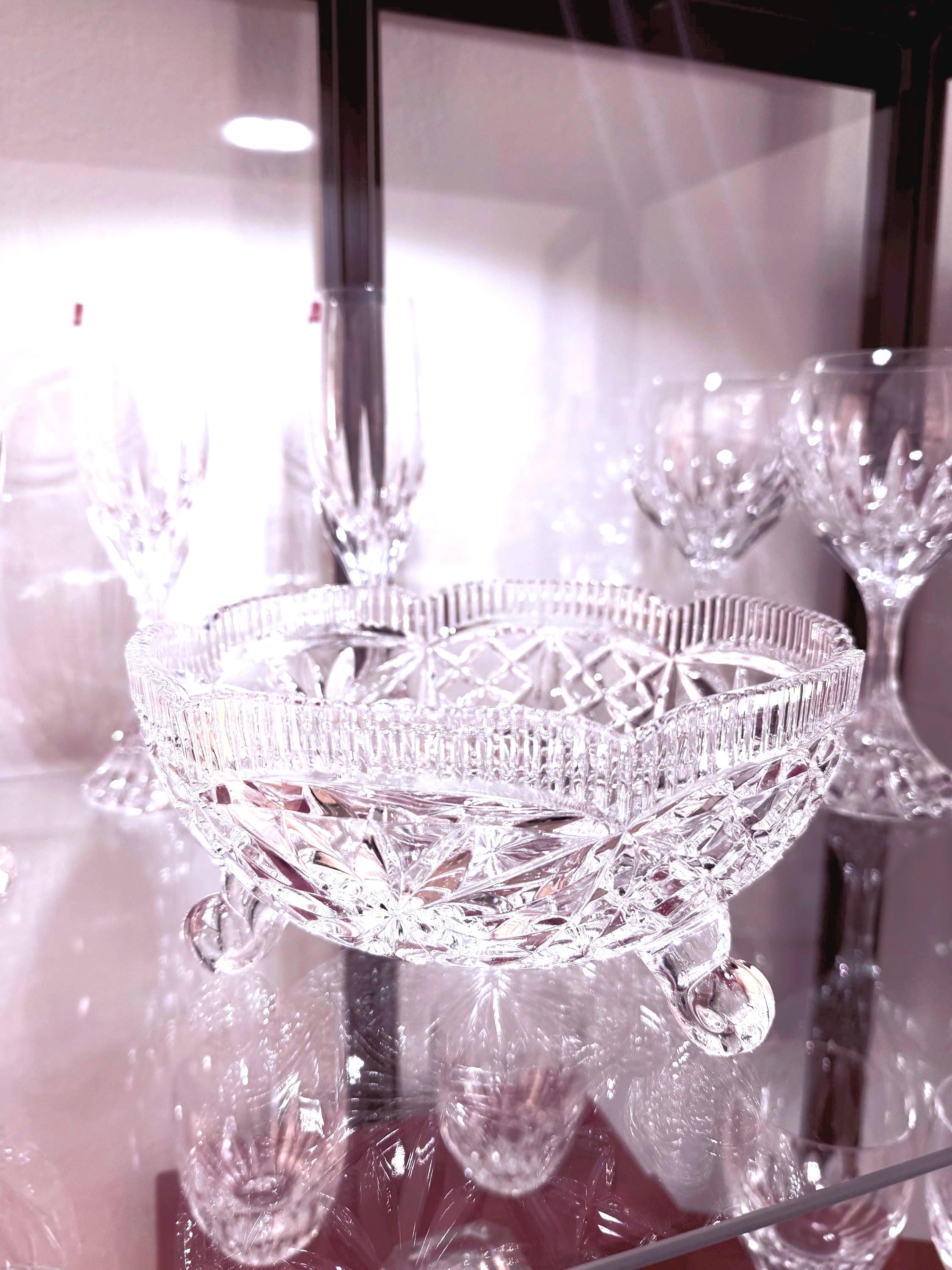 Heavy Cut Crystal Bowl Footed Starburst Pattern Leg Crystal Dish Elegant Centerpiece