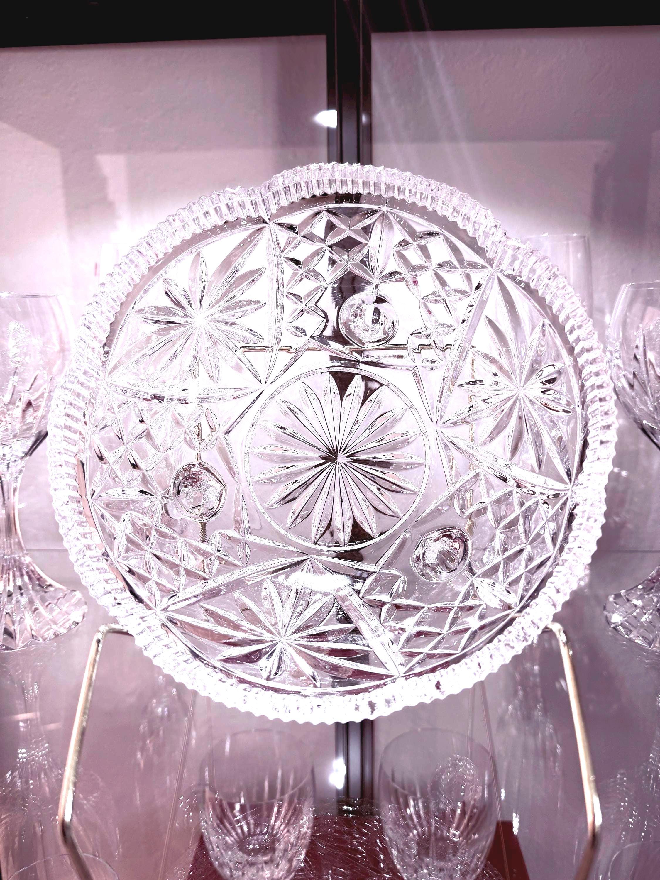 Heavy Cut Crystal Bowl Footed Starburst Pattern Leg Crystal Dish Elegant Centerpiece