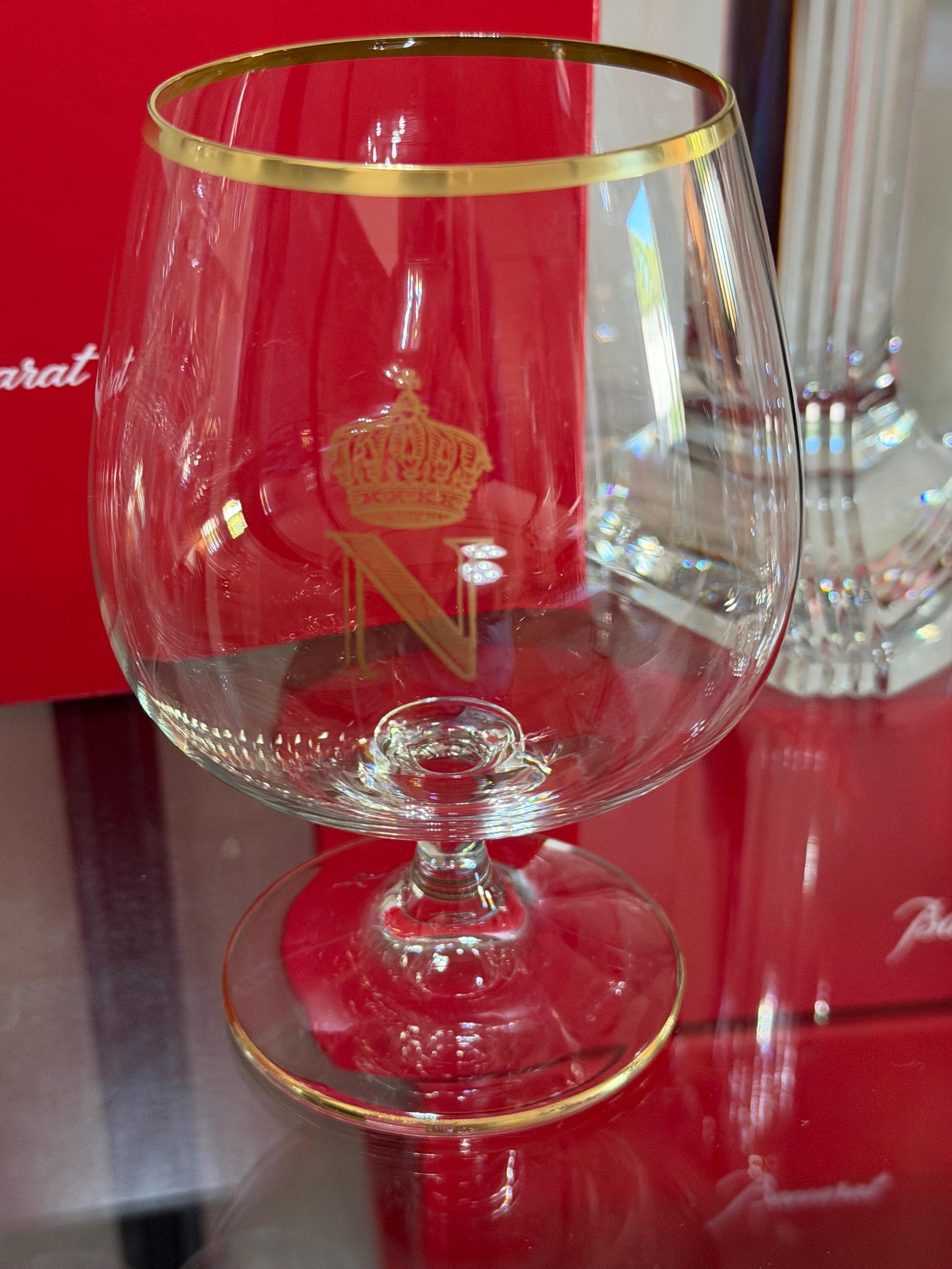 Baccarat Crystal Decanter w/ Monogram & Crown + Baccarat Box + Brandy with Box
