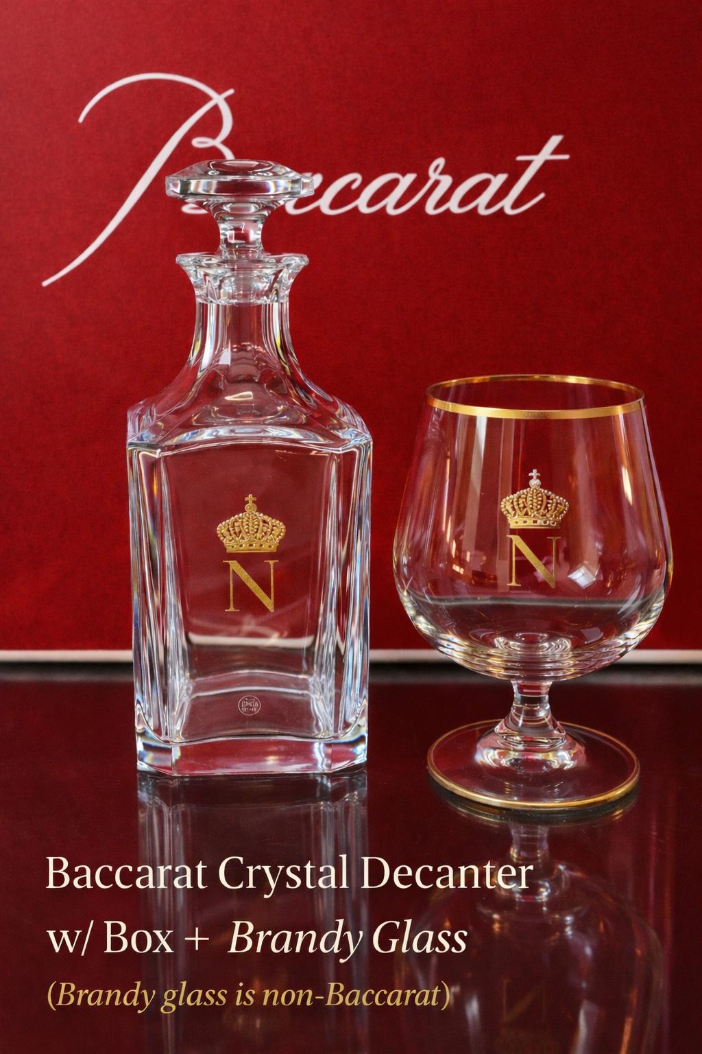 Baccarat Crystal Decanter w/ Monogram & Crown + Baccarat Box + Brandy with Box