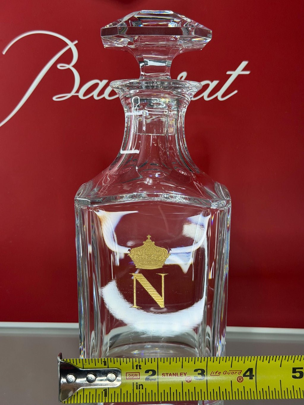 Baccarat Crystal Decanter w/ Monogram & Crown + Baccarat Box + Brandy with Box