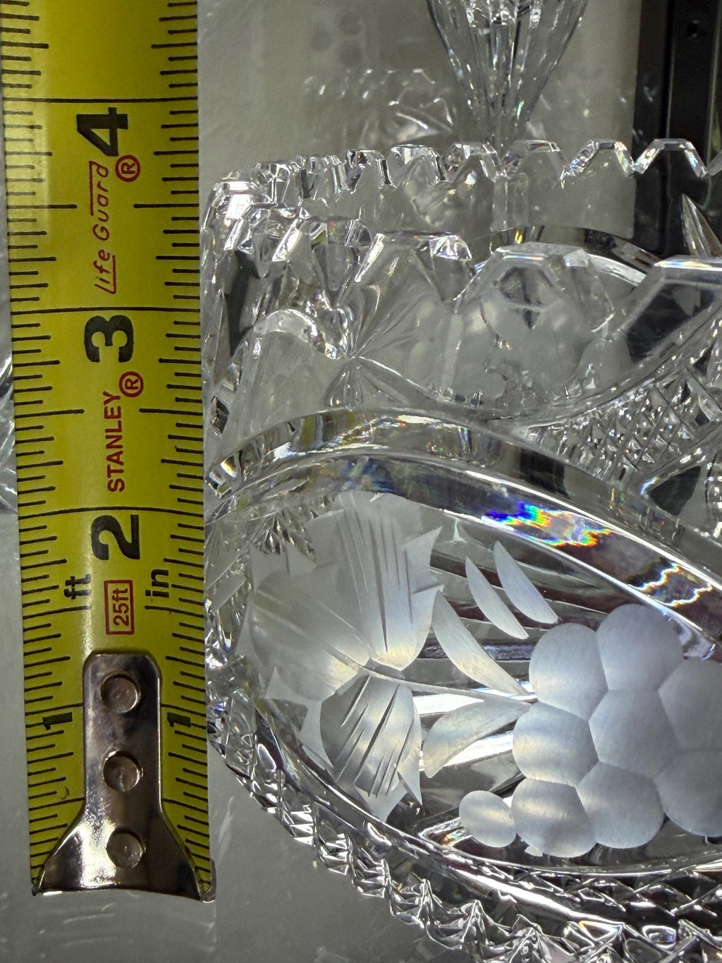 Hand-Cut Crystal Pitcher – Floral Etched Bohemian Glass Vase Czech Republic
