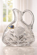 Hand-Cut Crystal Pitcher – Floral Etched Bohemian Glass Vase Czech Republic