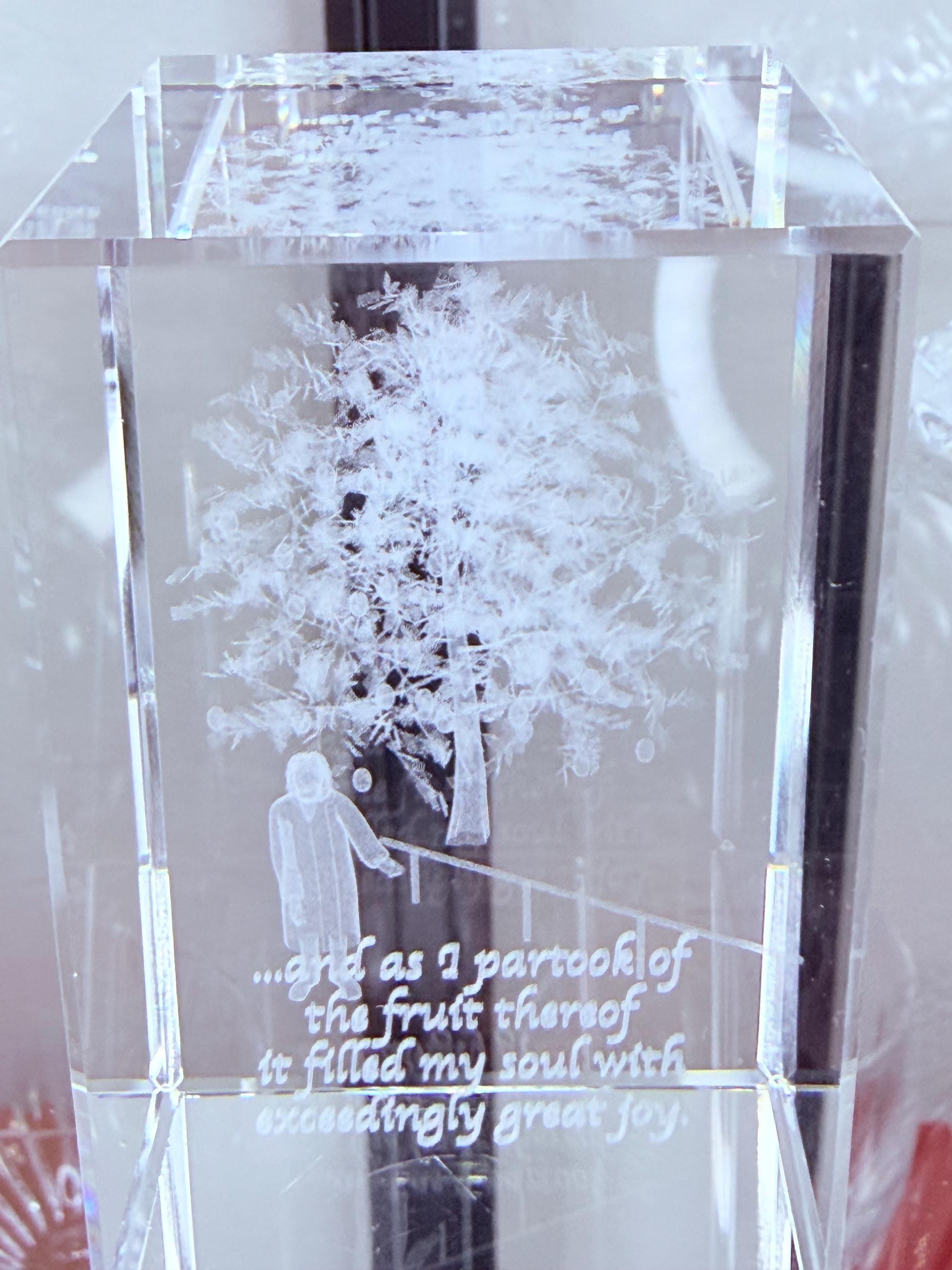 3D Laser Etched Crystal Block | Tree Scene, Uplifting Quote, Spiritual Decor