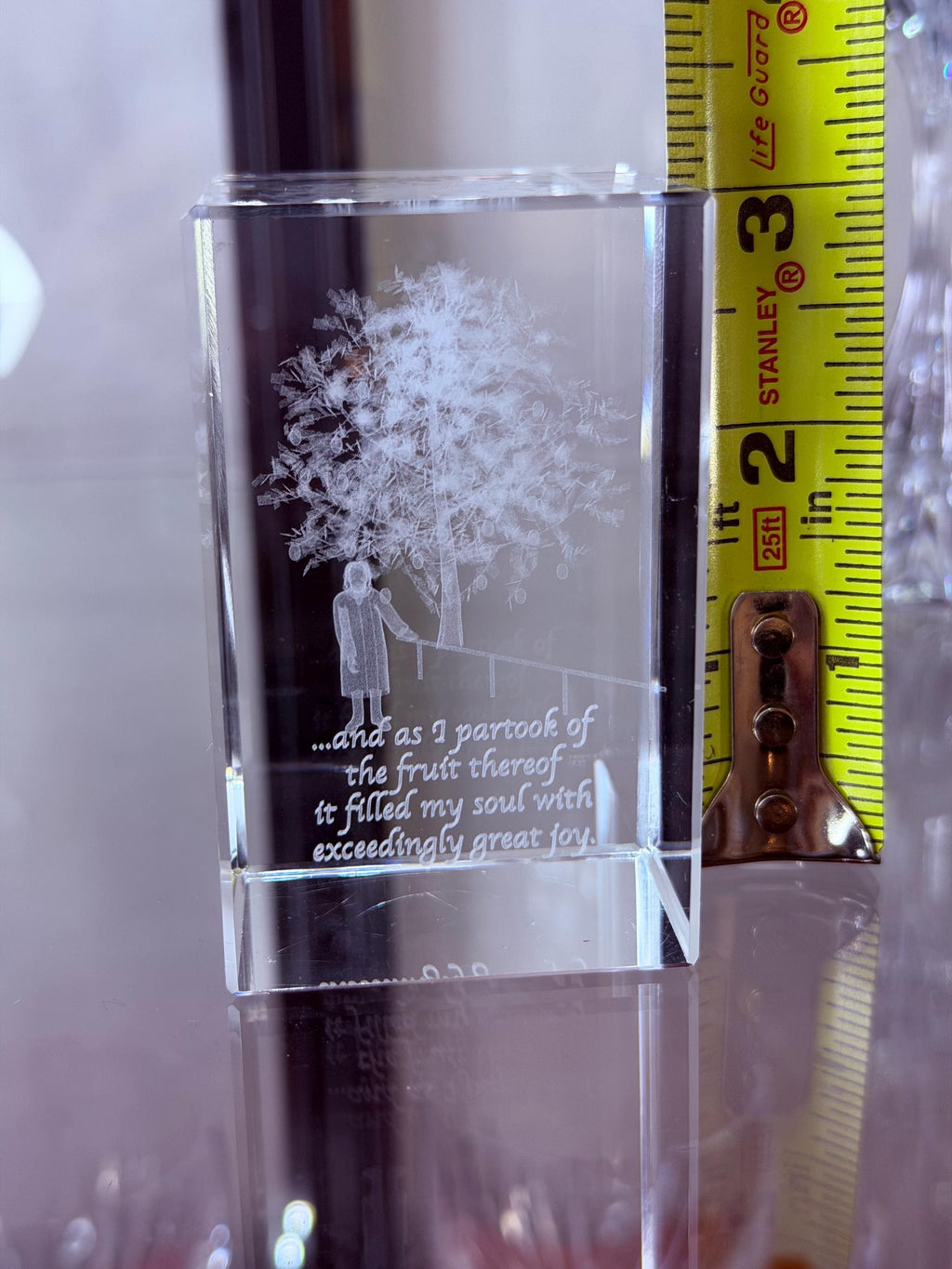 3D Laser Etched Crystal Block | Tree Scene, Uplifting Quote, Spiritual Decor