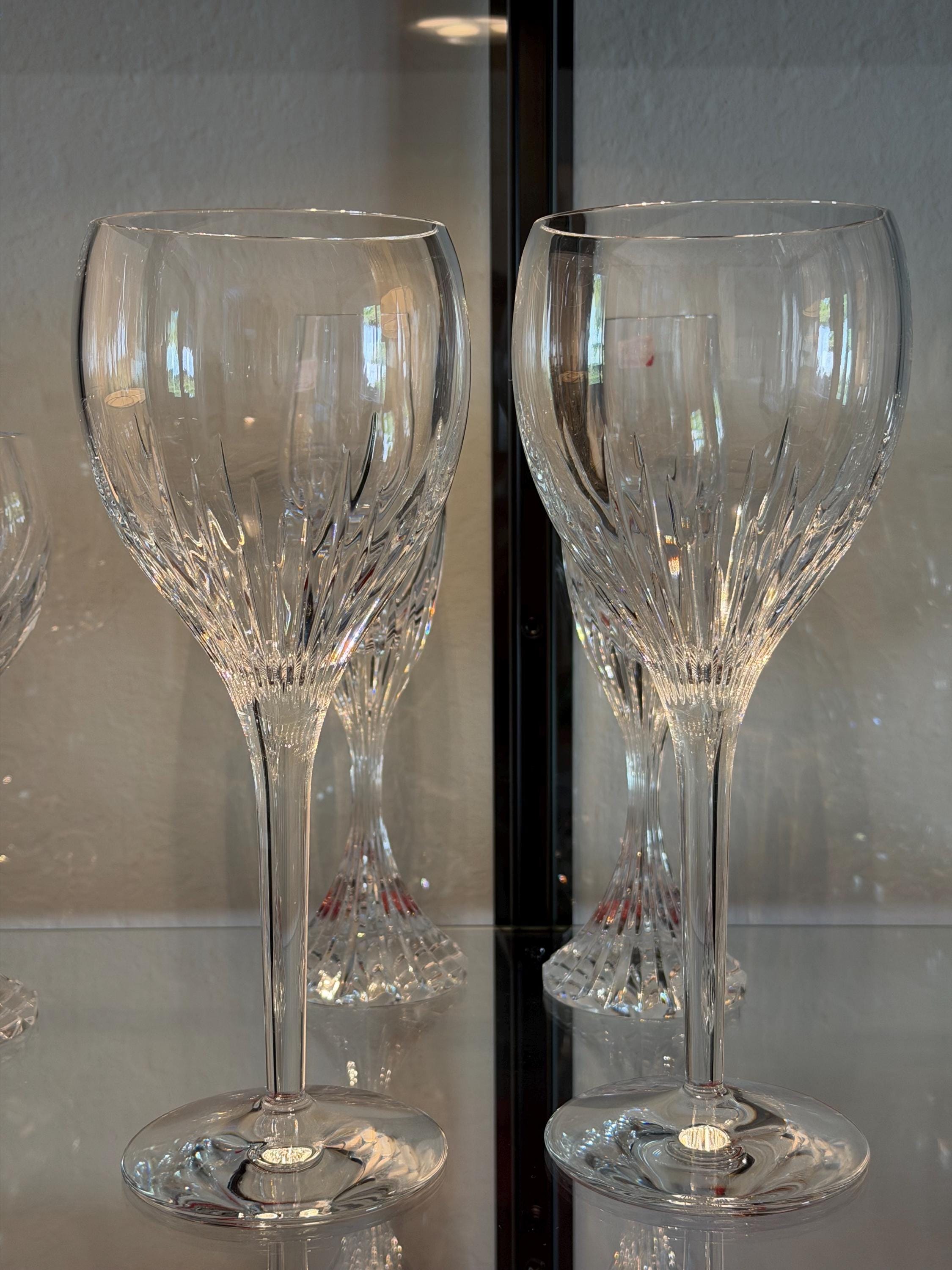 Set of 2 Waterford Crystal Tall Wine Goblets, Signed Irish Cut Crystal Stemware