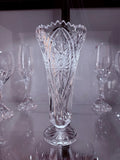 Heavy Cut Crystal Vase Footed Starburst Pattern Sawtooth Rim Elegant Lead Crystal Glass 8”