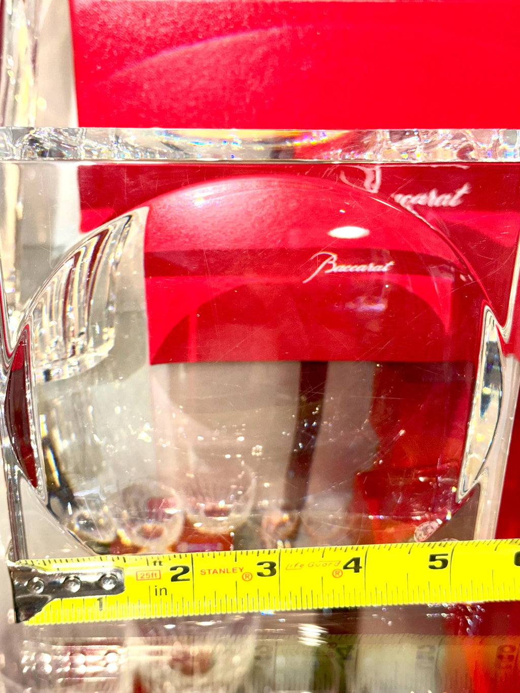 Baccarat Crystal Block Vase – Signed French Modern Glass Catchall 5” x 4” with Box
