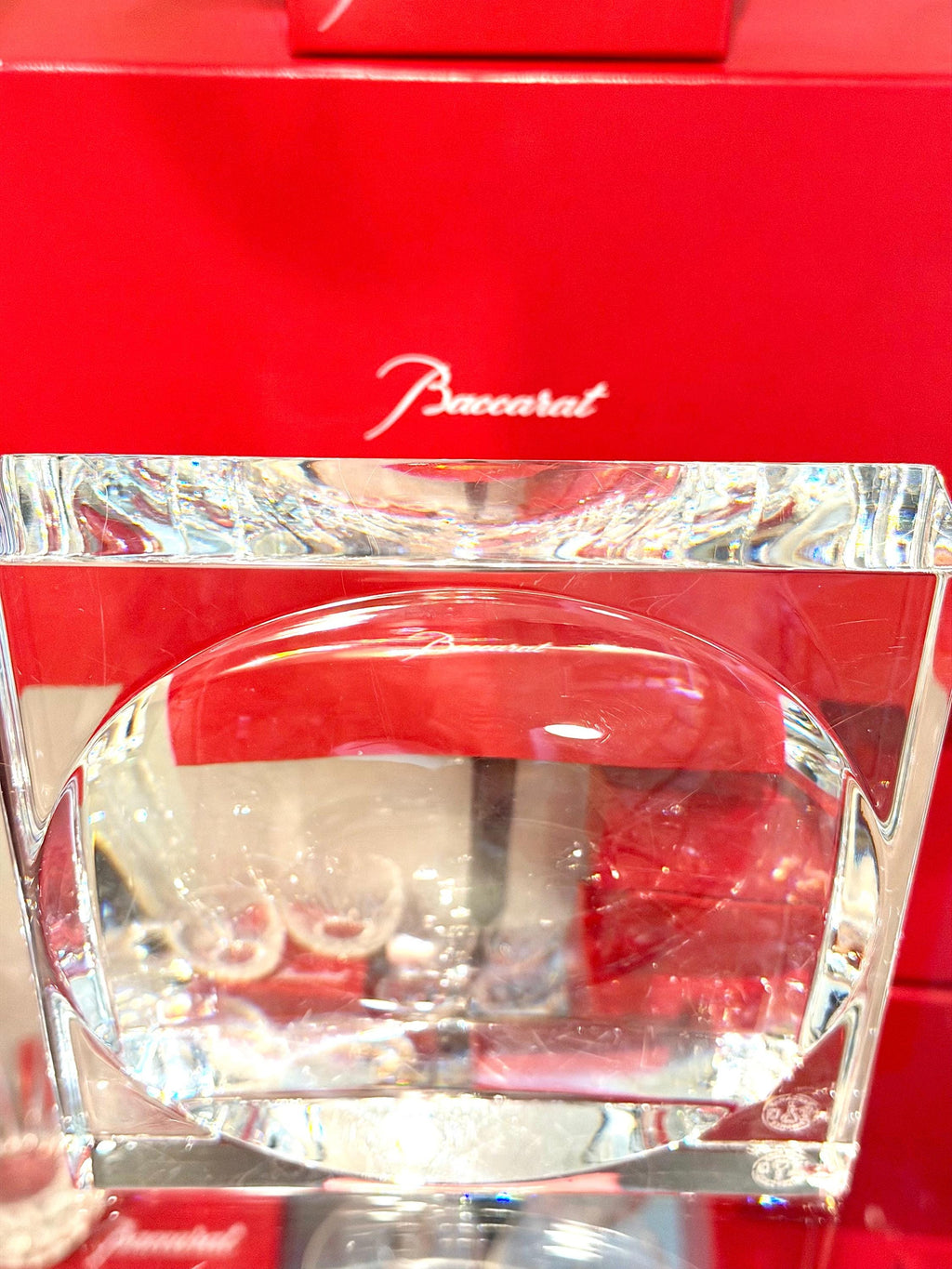 Baccarat Crystal Block Vase – Signed French Modern Glass Catchall 5” x 4” with Box
