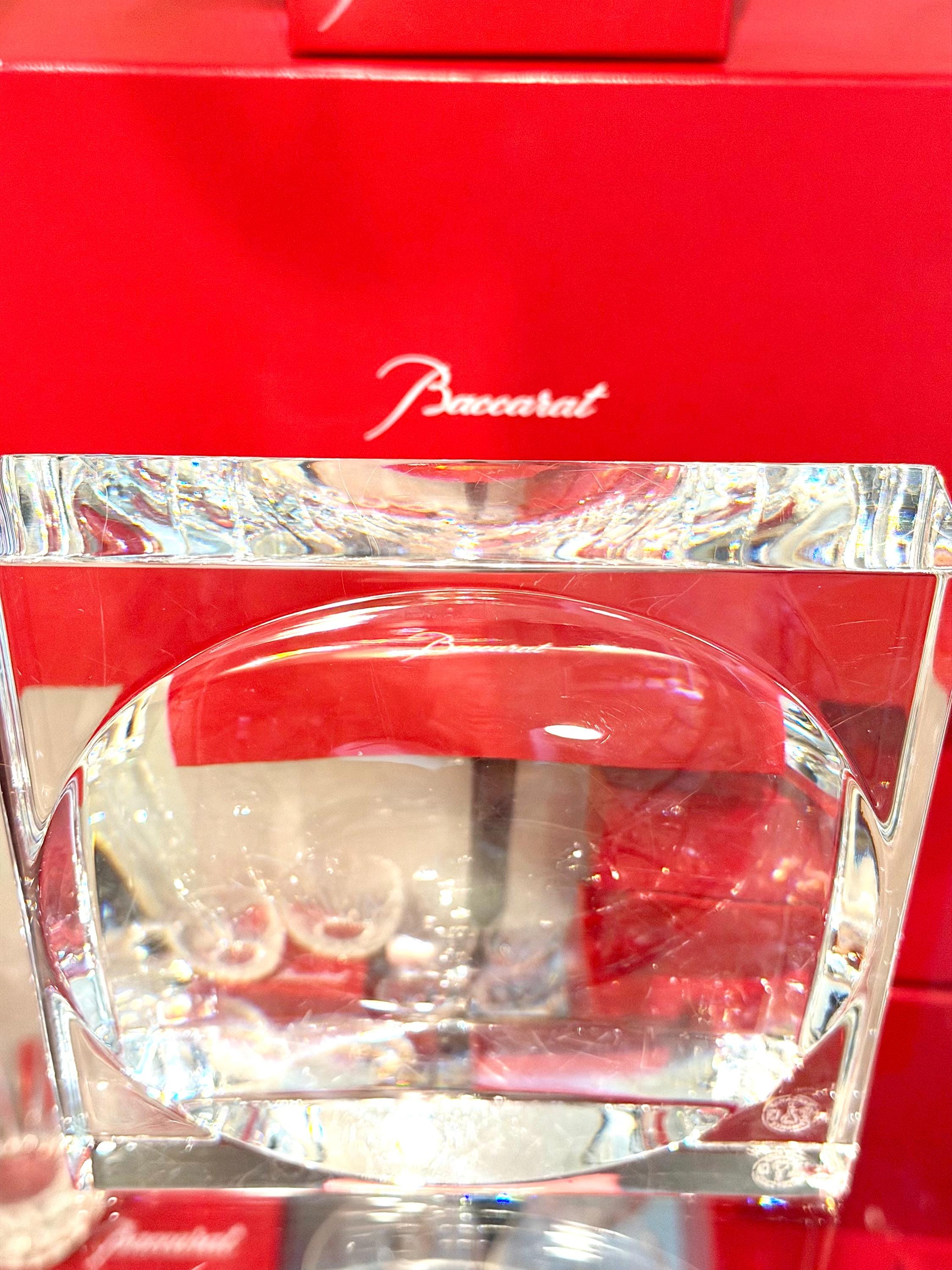 Baccarat Crystal Block Vase – Signed French Modern Glass Catchall 5” x 4” with Box