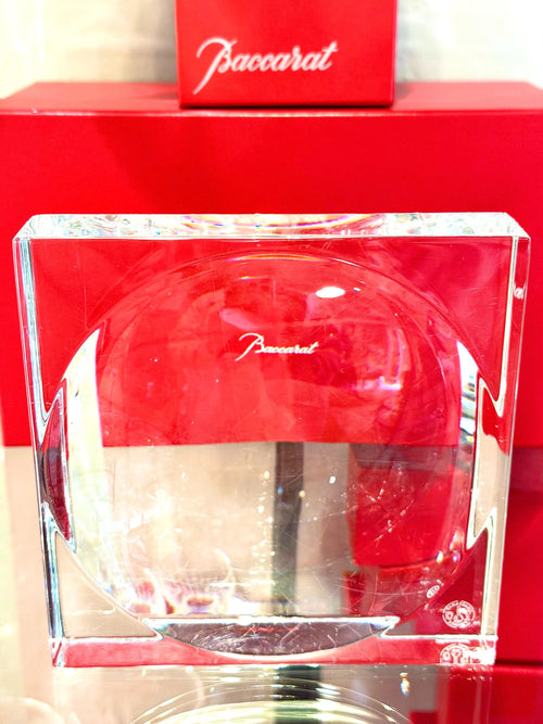 Baccarat Crystal Block Vase – Signed French Modern Glass Catchall 5” x 4” with Box