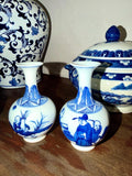 Blue White Bud Vase Pair Chinoiserie Figural Porcelain Mini Vases Set Small Decor
