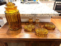 Amber Glass Trinket Boxes Set – Embossed Oval Lidded Vanity Keepsake Boxes