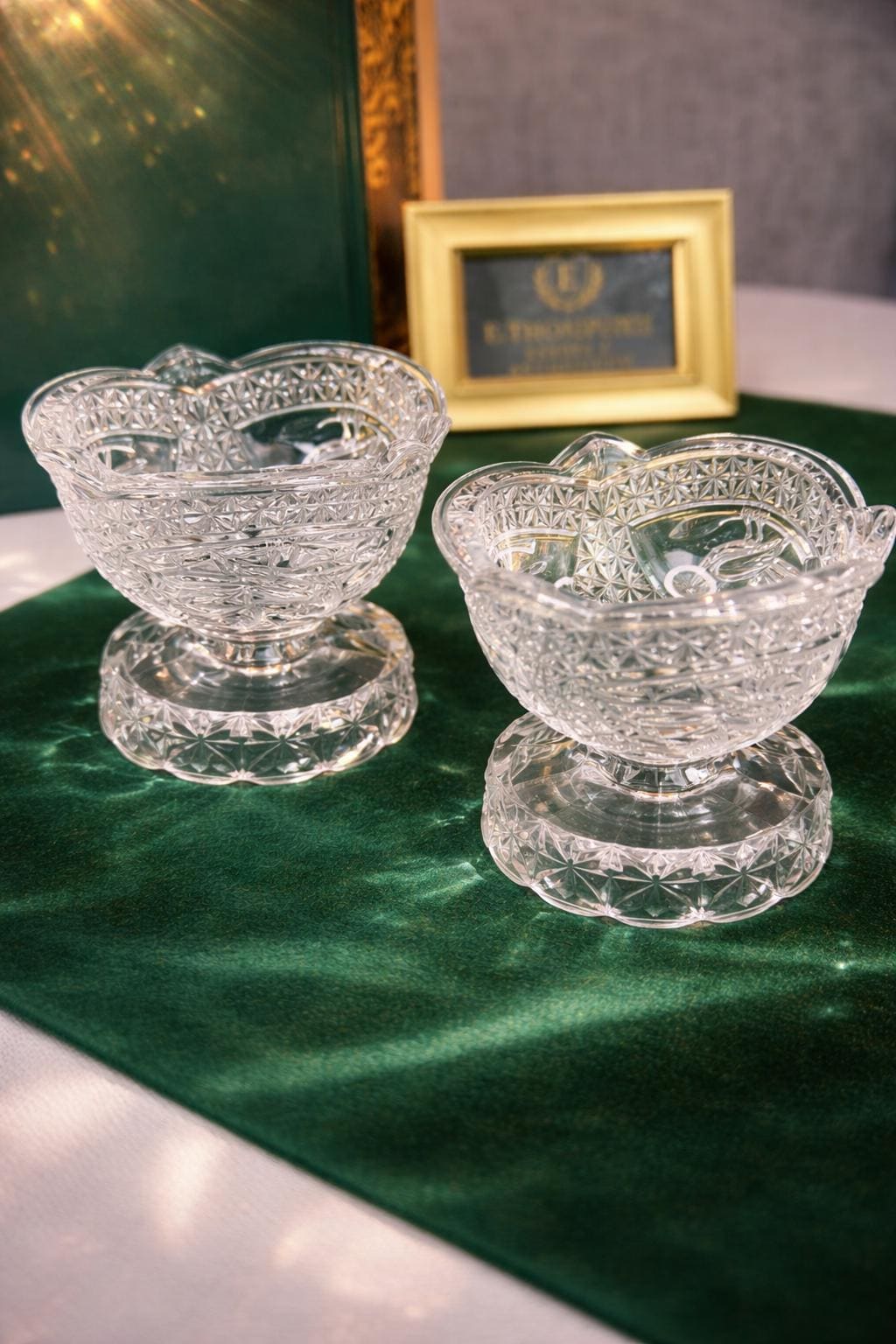 Swan Pressed Glass Pedestal Bowls – Mid Century Candy Dishes